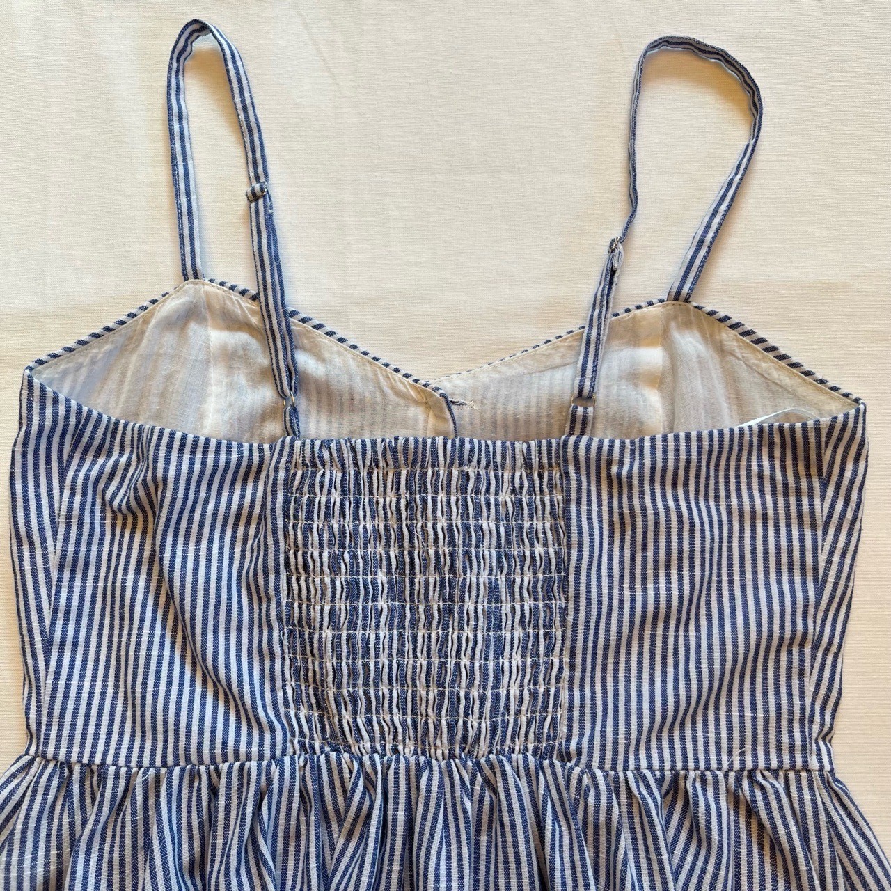 Slide Show Blue White Pinstripe Cottagecore Button Front Midi Dress Size 12