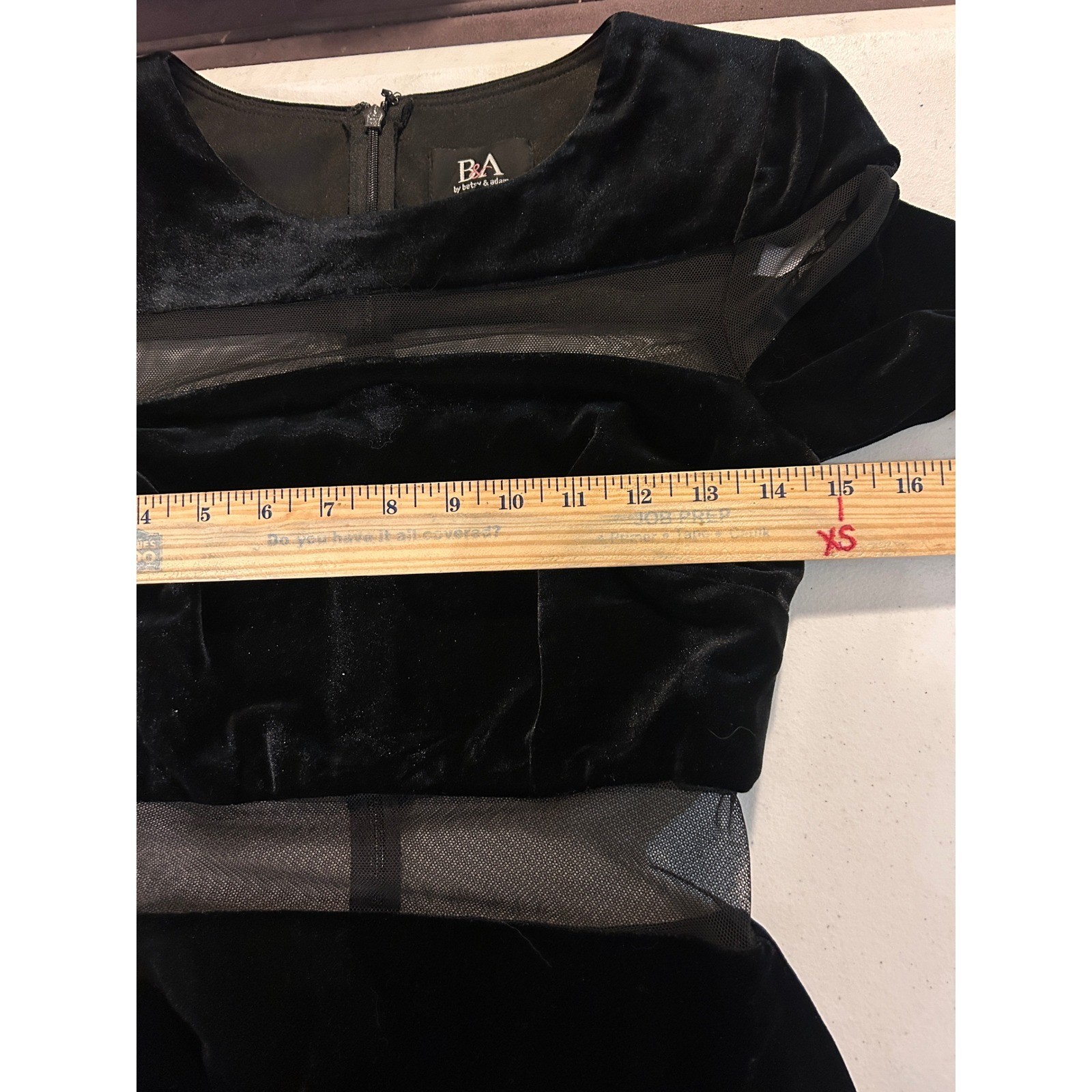 Black Velvet Mesh Maxi Dress Front Slit Goth Gown Size 2 or XSmall Formal