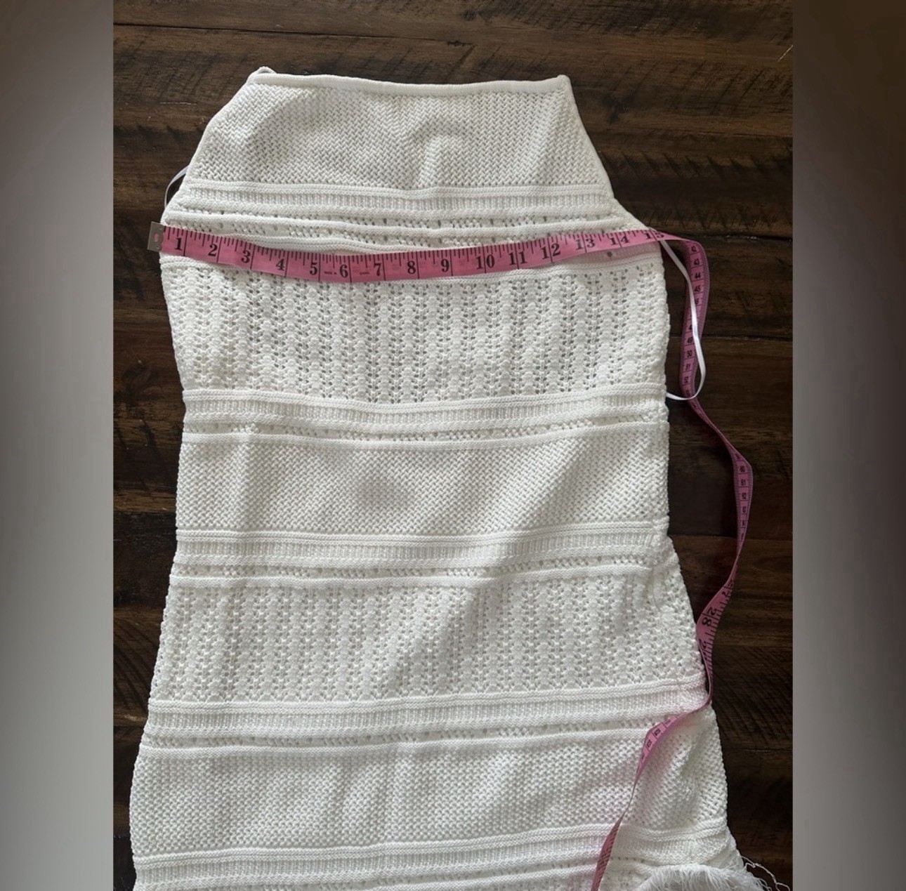 Torn by Ronny Kobo Yuna White Knit Fringe Asymmetric Midi Dress Size Large NWT