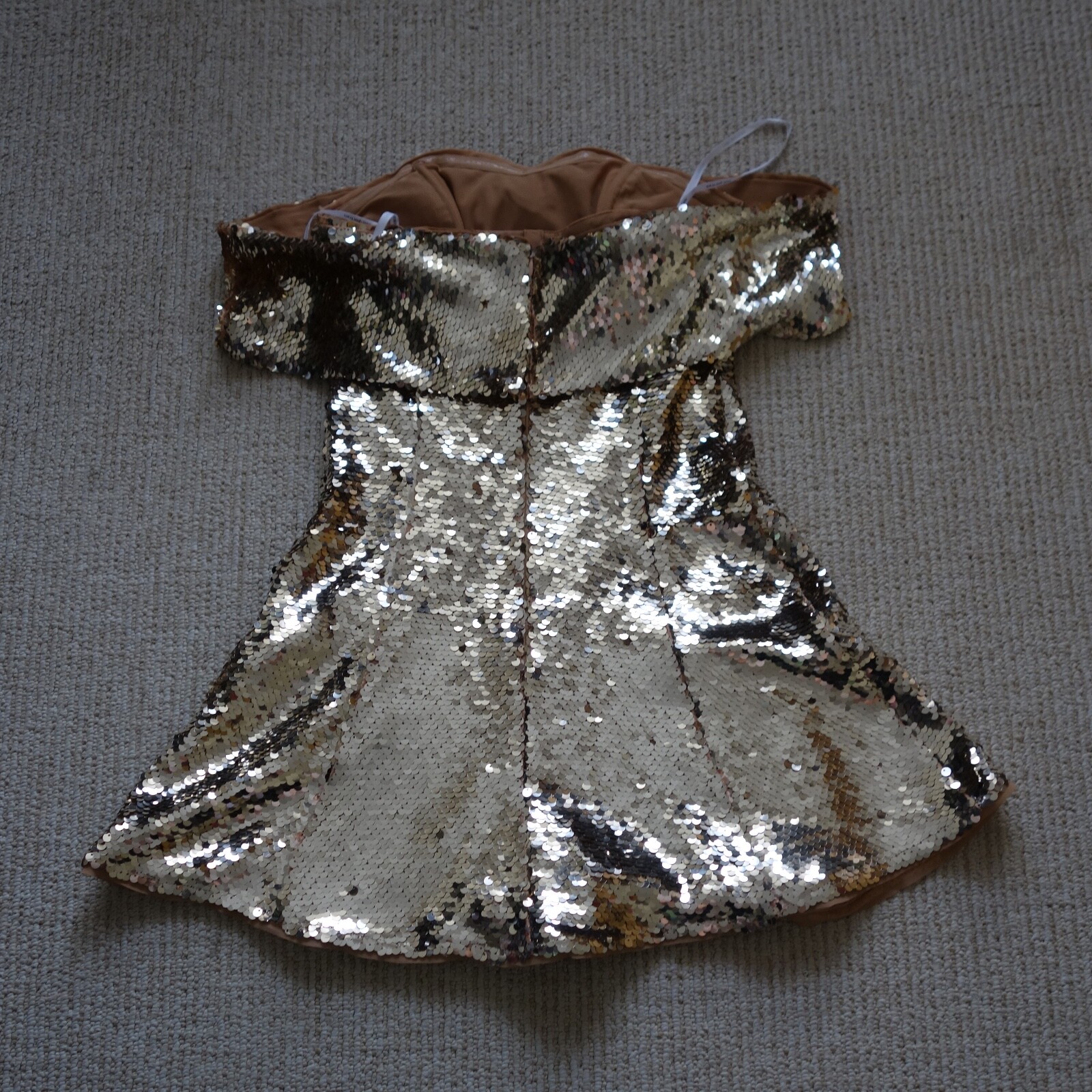 Self-Portrait Gold Sequin Off The Shoulder Mini Dress UK6 US 2
