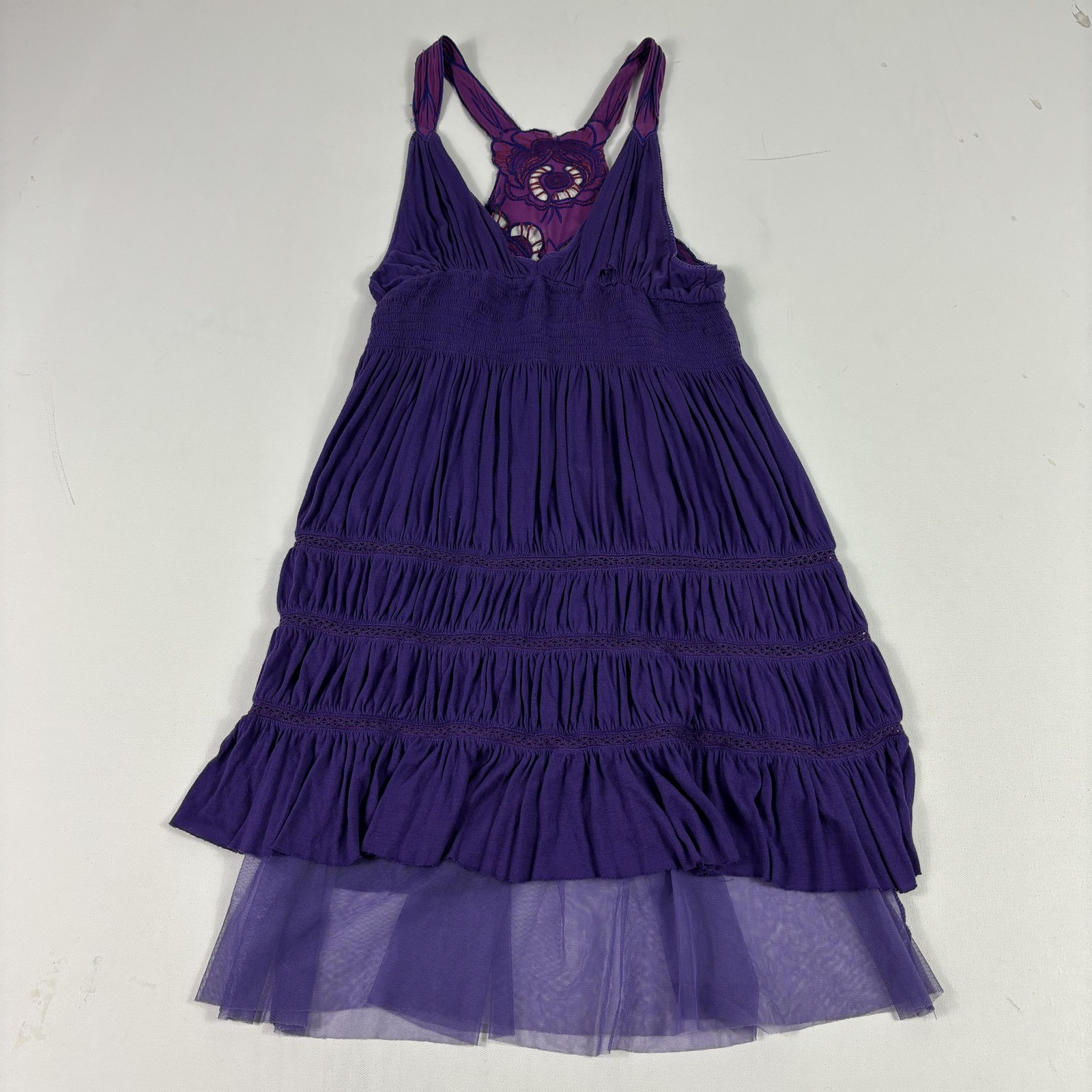 Free People Dress Womens S Purple Halter Smocked Embroidered Short Sundress