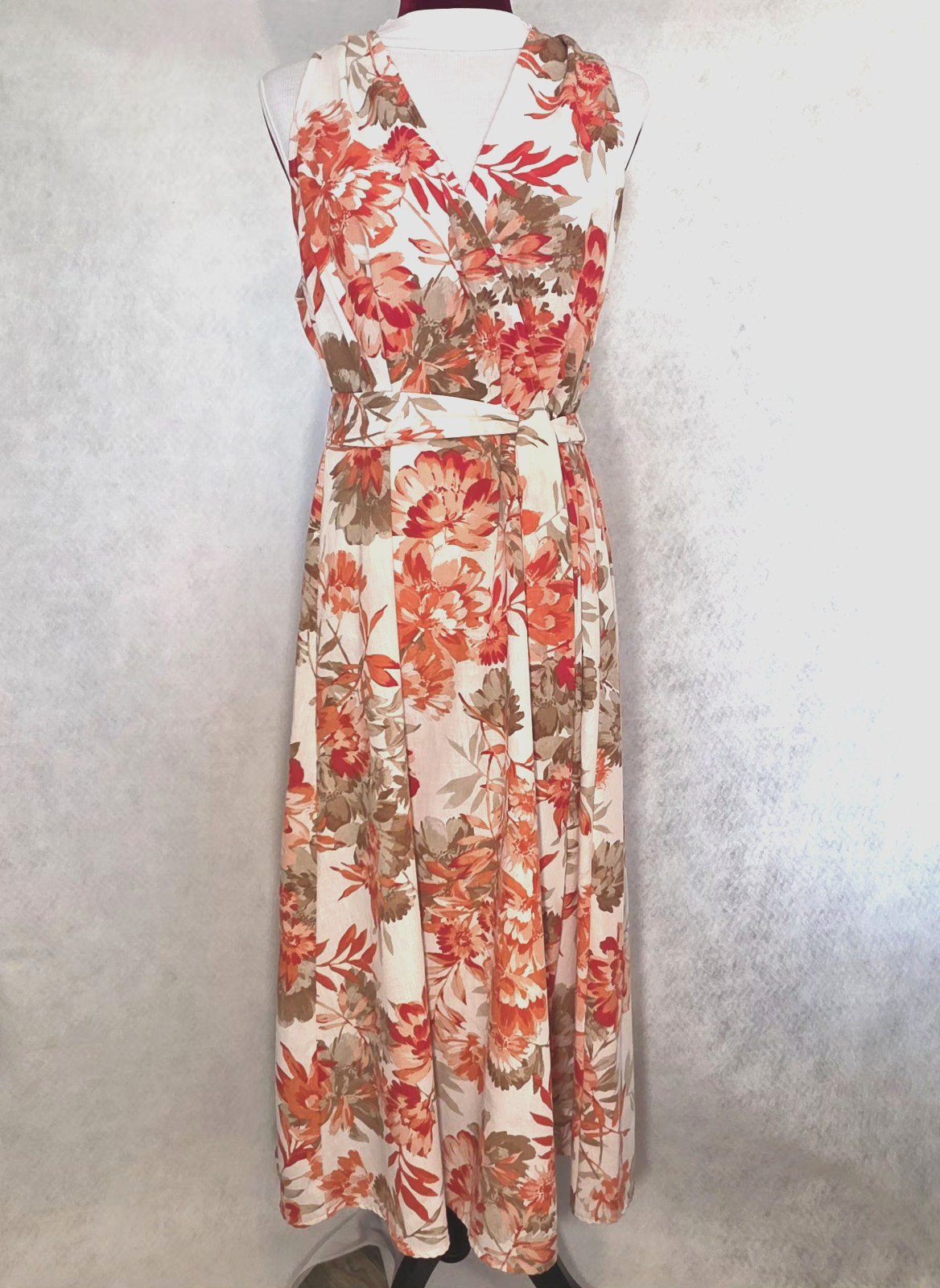 PRICE DROP -Emma & Michele Sleeveless Coral/White Dress Tropical Floral Womens L