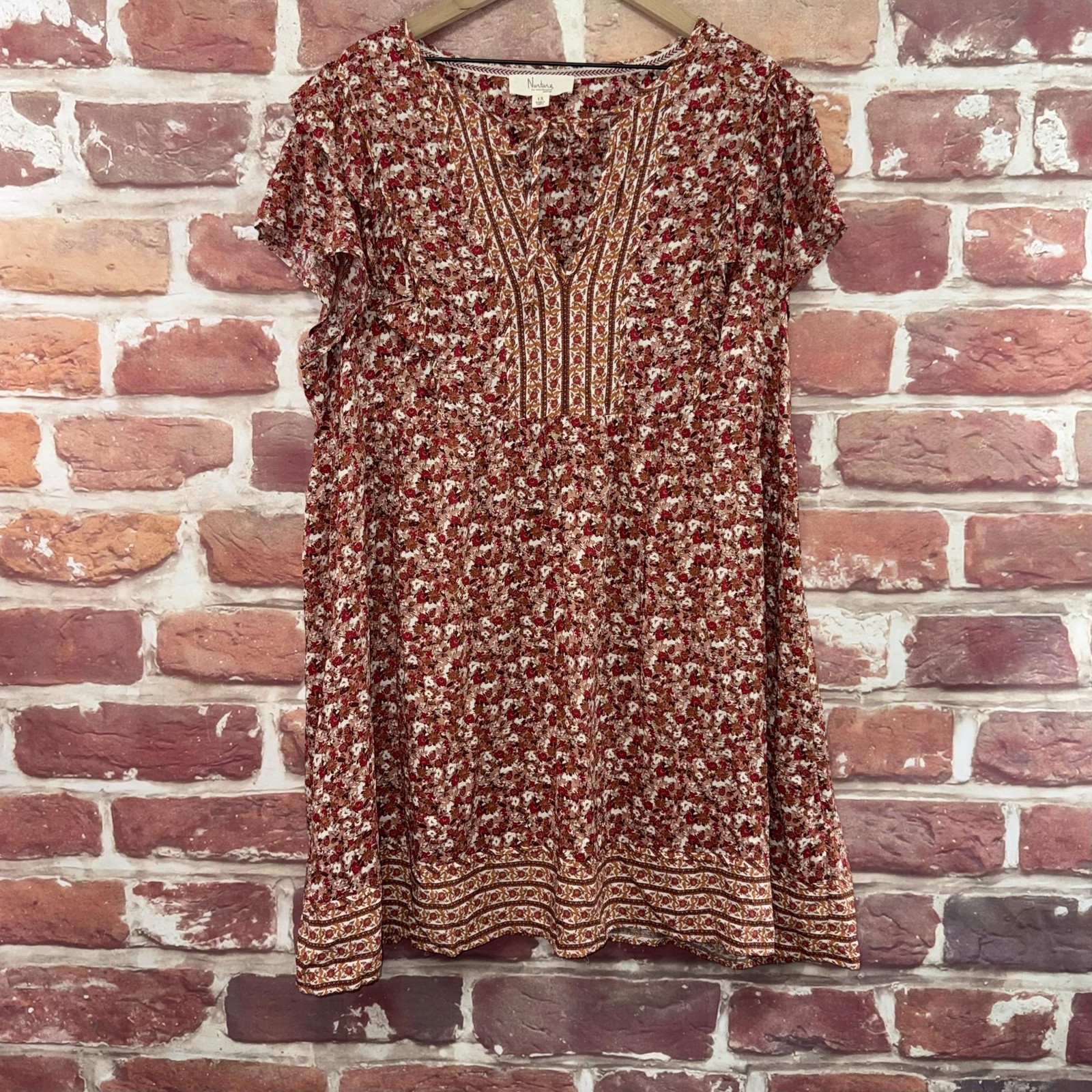Westbound Nurture Dress Womens 1X Multicolor Boho Cottage Ditsy Floral Sundress