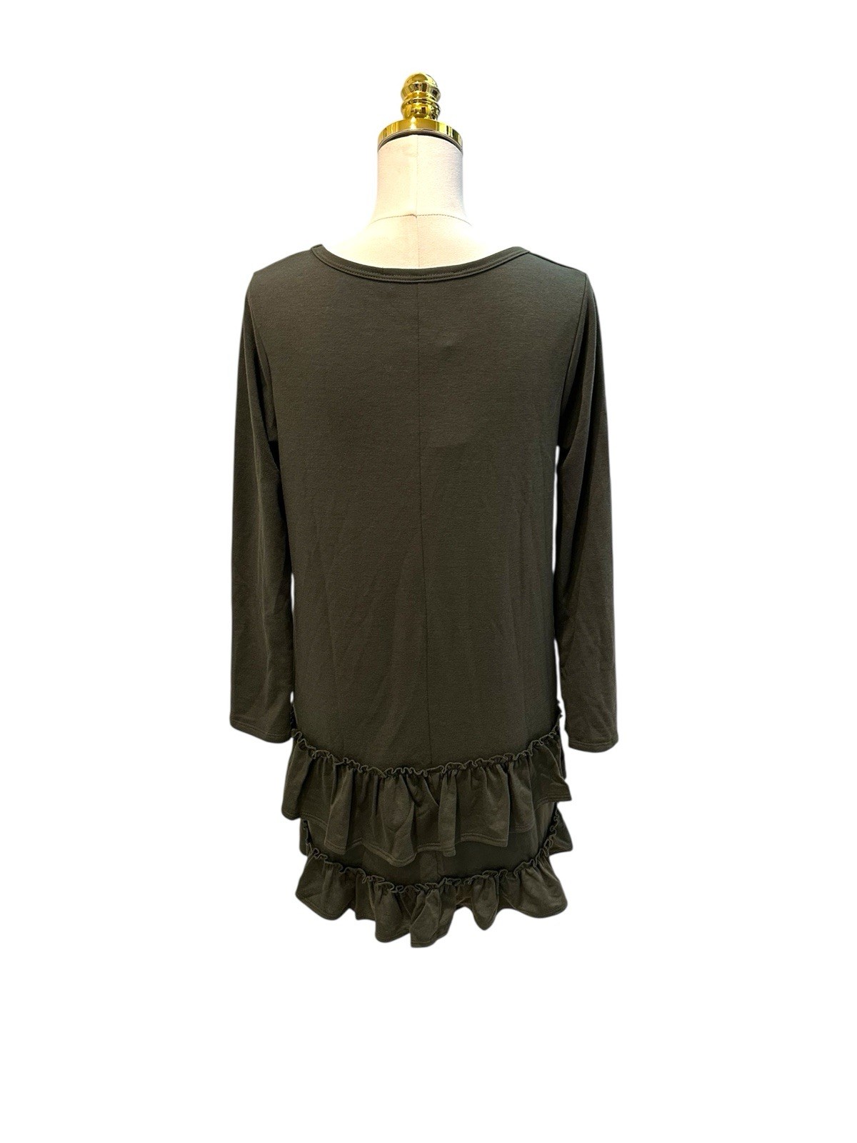 Three Bird Nest Constance Ruffle Hem Long Sleeve Dress Olive Green Sz S NWT