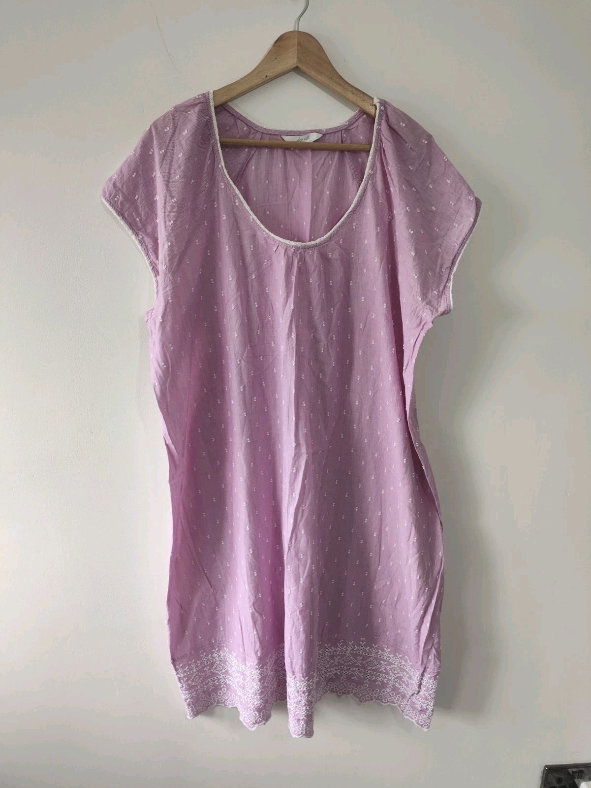 M&S Midi Night Dress 22 Pink White Casual Short Sleeve Summer Embroidered Boho
