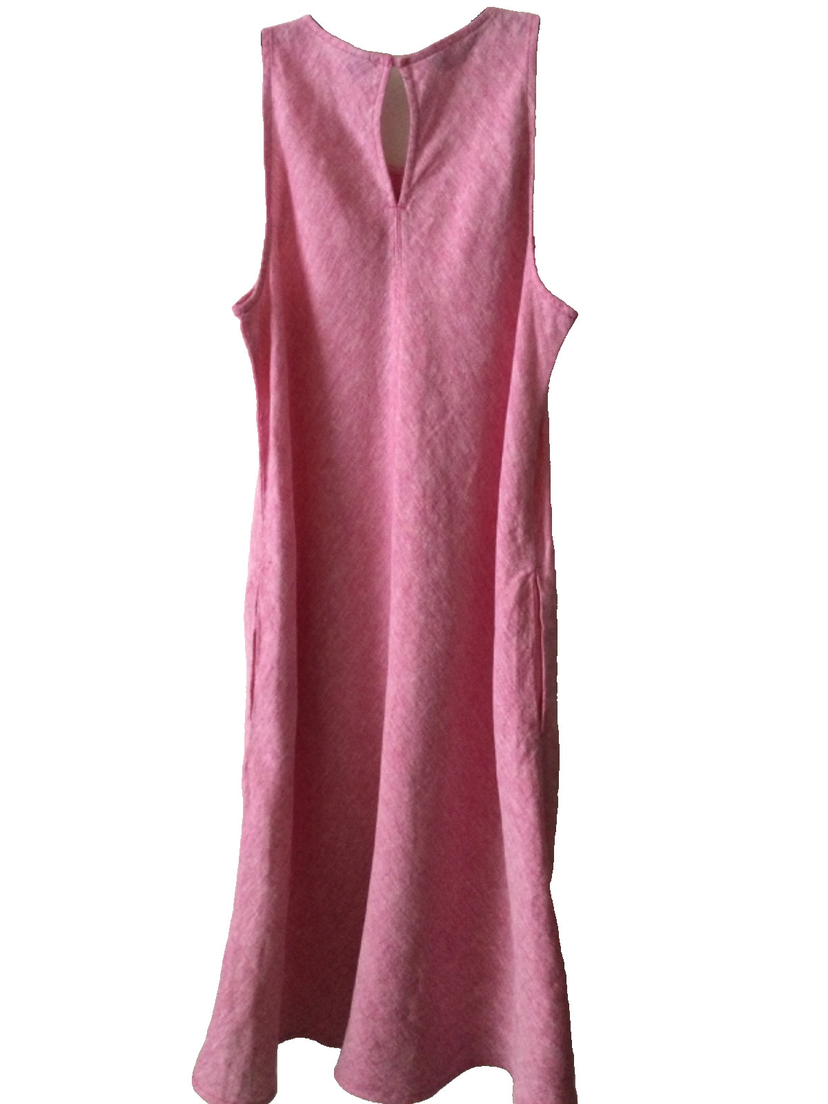 Lands End Pink Heather Linen Midi Dress A-Line Pockets Women Sz ST Boho Coastal