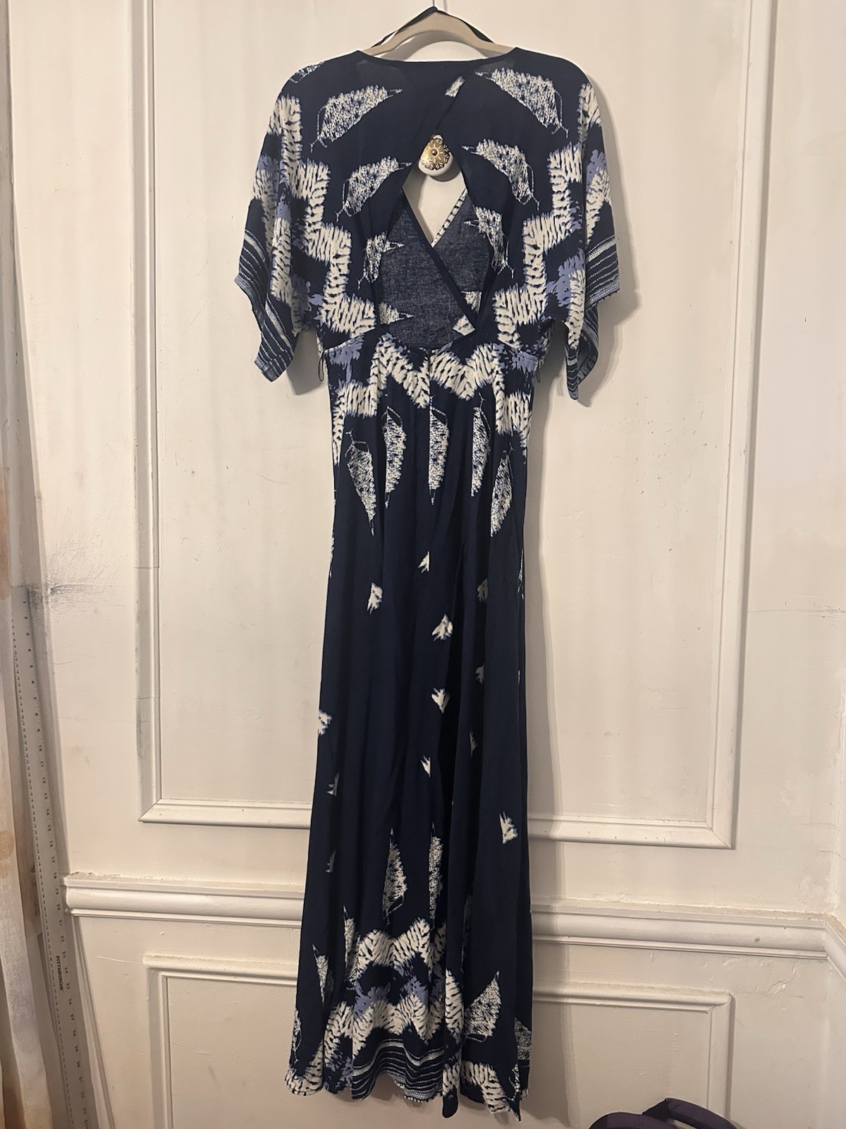 Pookie & Sebastian Double Slit Maxi Dress XS/S Navy Tie Dye Boho Beach Resort