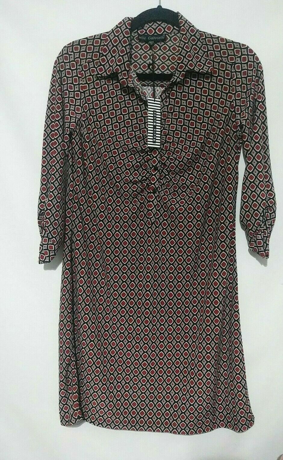 Mile Gabrielle Collard Dress V-Neck Stretch Ruched Womens Medium Geometric Print
