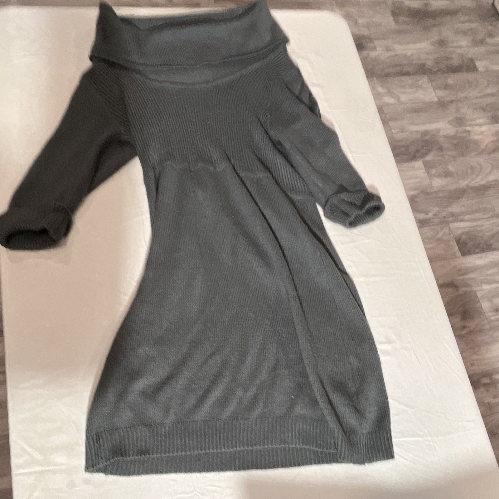 She’s Cool Womens XL Gray Knit Sweater Dress Cowl Neck 3/4 Stretch Ribbed