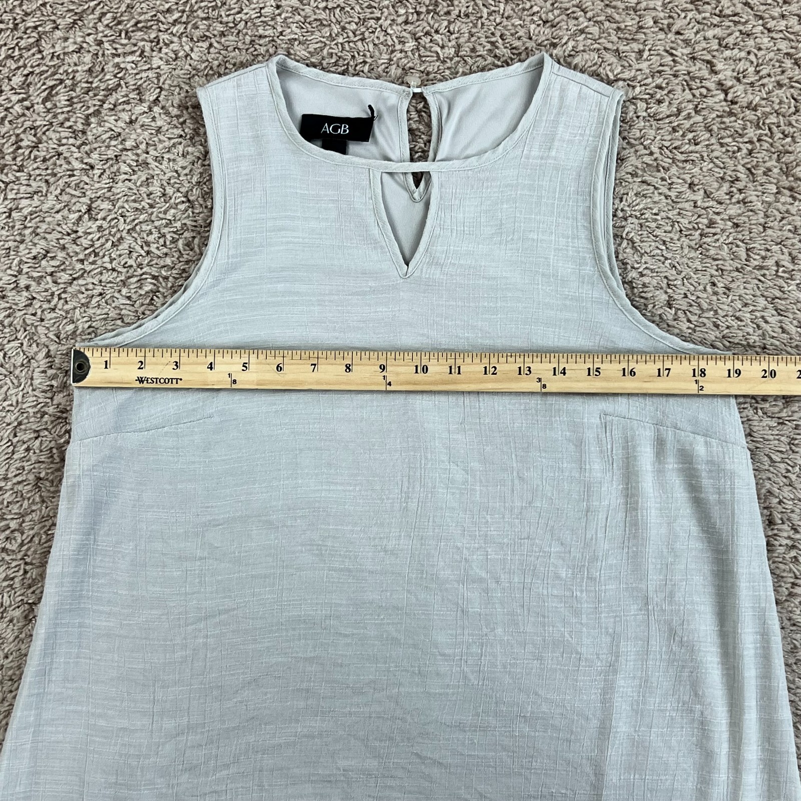 AGB Beige Sleeveless Crew Neck Lined Midi Sundress Womens M Keyhole Crew Neck