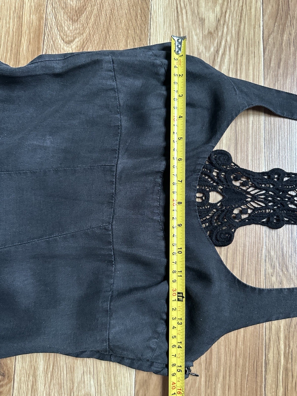 Didier Parakian Vintage Black Linen Maxi Dress Crochet Lace Y2K Gothic Sz 38