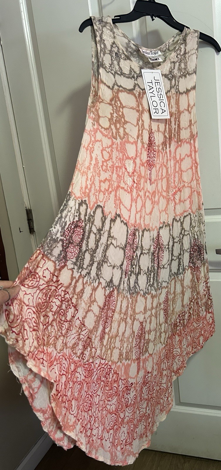 Jessica Taylor Pink Gray White Tie Dye Hi-Low Maxi Dress Sleeveless XL