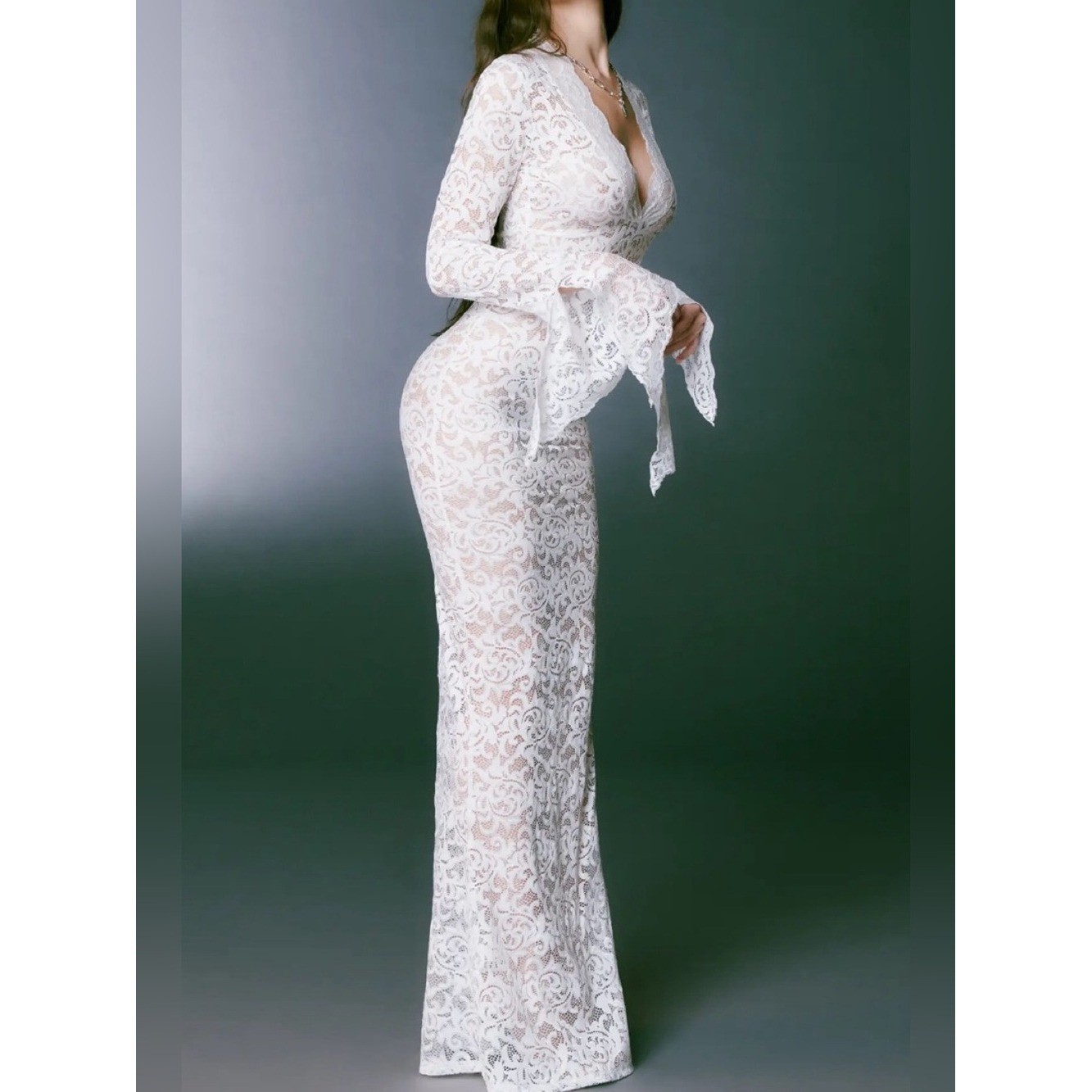 I.AM.GIA White Lace V-Neck Maxi Dress
