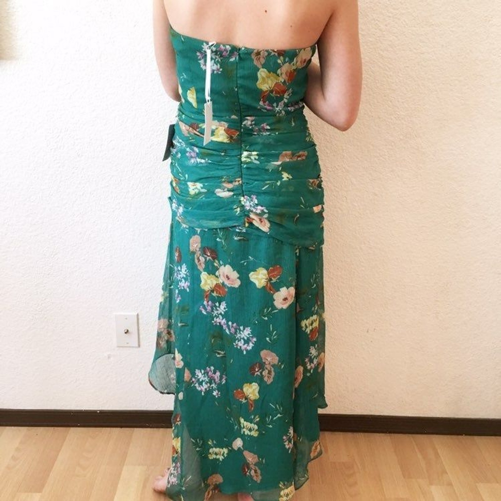 Harlyn Green Floral Strapless Sweetheart Drape Waist Maxi Summer Cocktail Dress