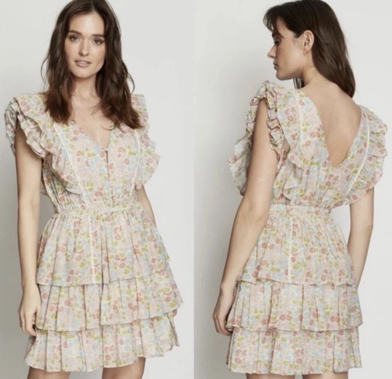 Love The Label Cocktail Dress Ivory Floral Tiered Ruffle Mini S