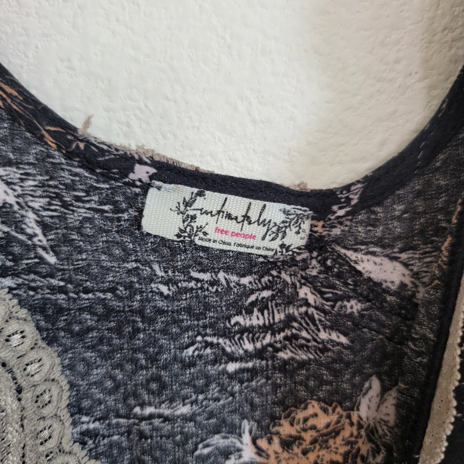 Intimately Free People Floral Lace Trim Slip Dress Small Trapeze Boho Festival