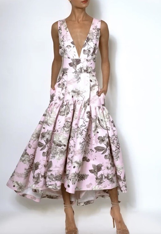 Alice + Olivia Lila Structured Midi Dress Meadow Pink Floral US 6 UK/AU 10 NWT