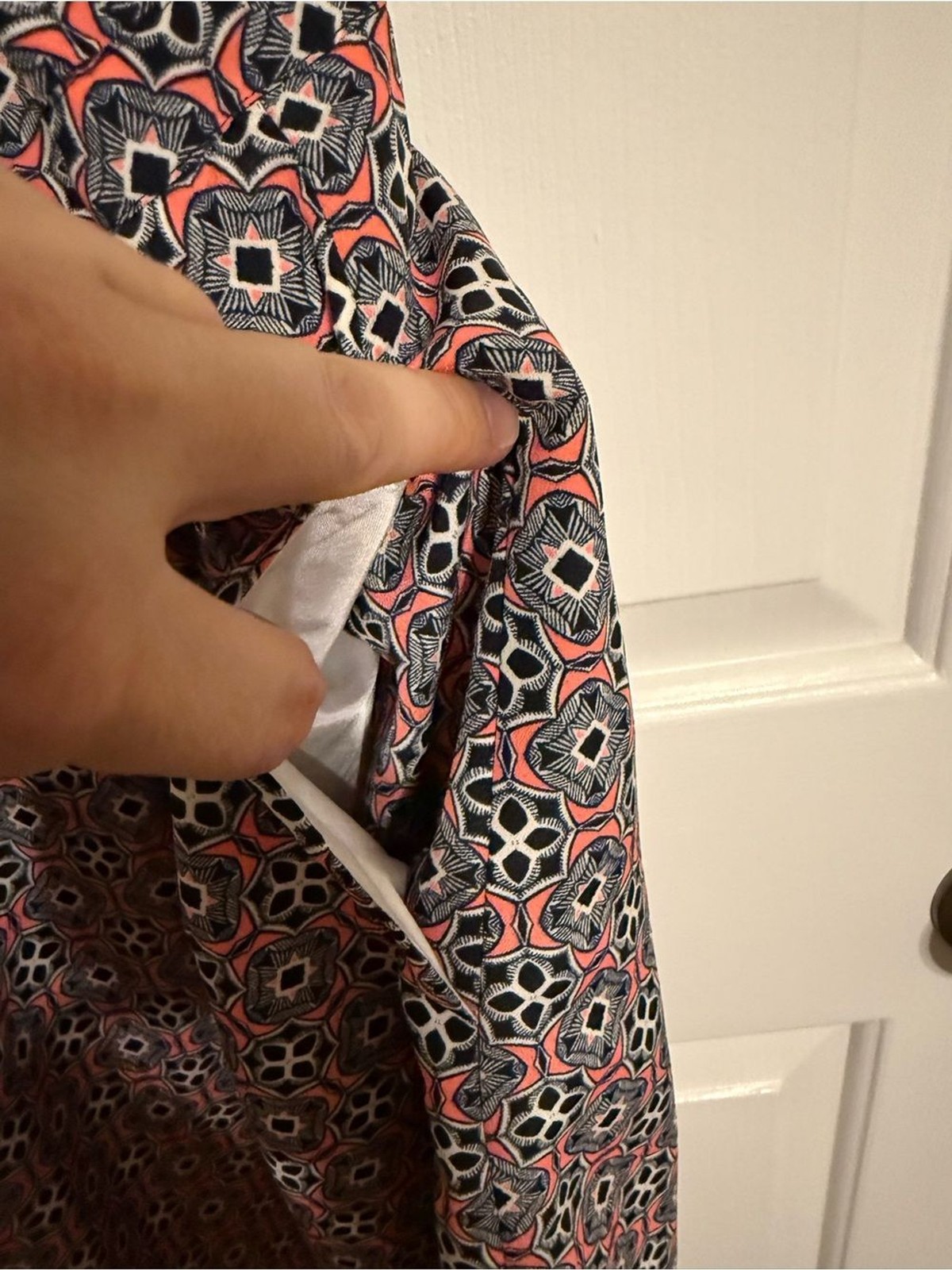J.Crew Printed Seaside Cami Dress Size 4 Geo Tile Coral Navy Pocket Sundress
