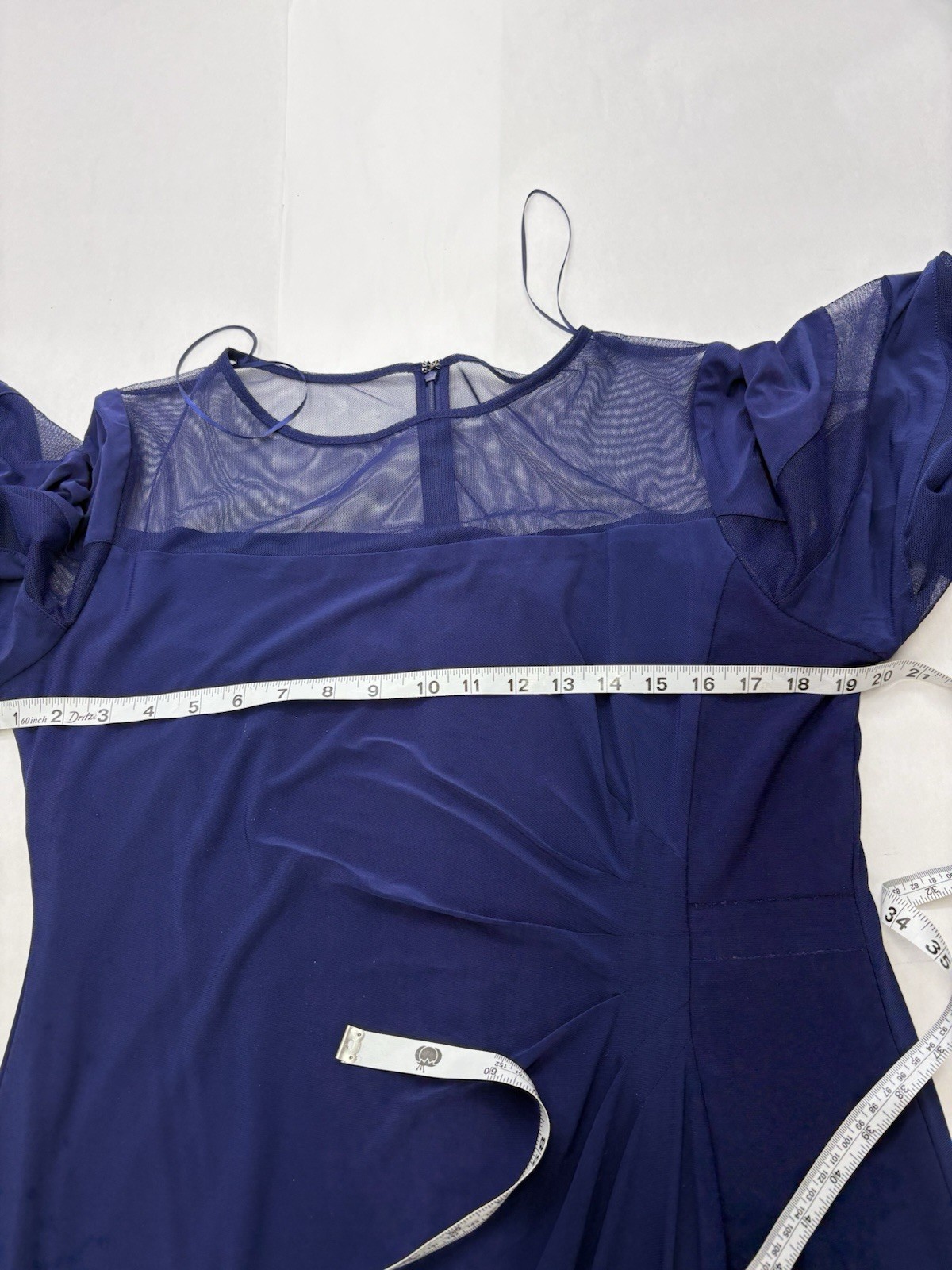 R&M Richards Womens 14 Royal Blue Formal Dress Mesh Bell Sleeve Cocktail Party