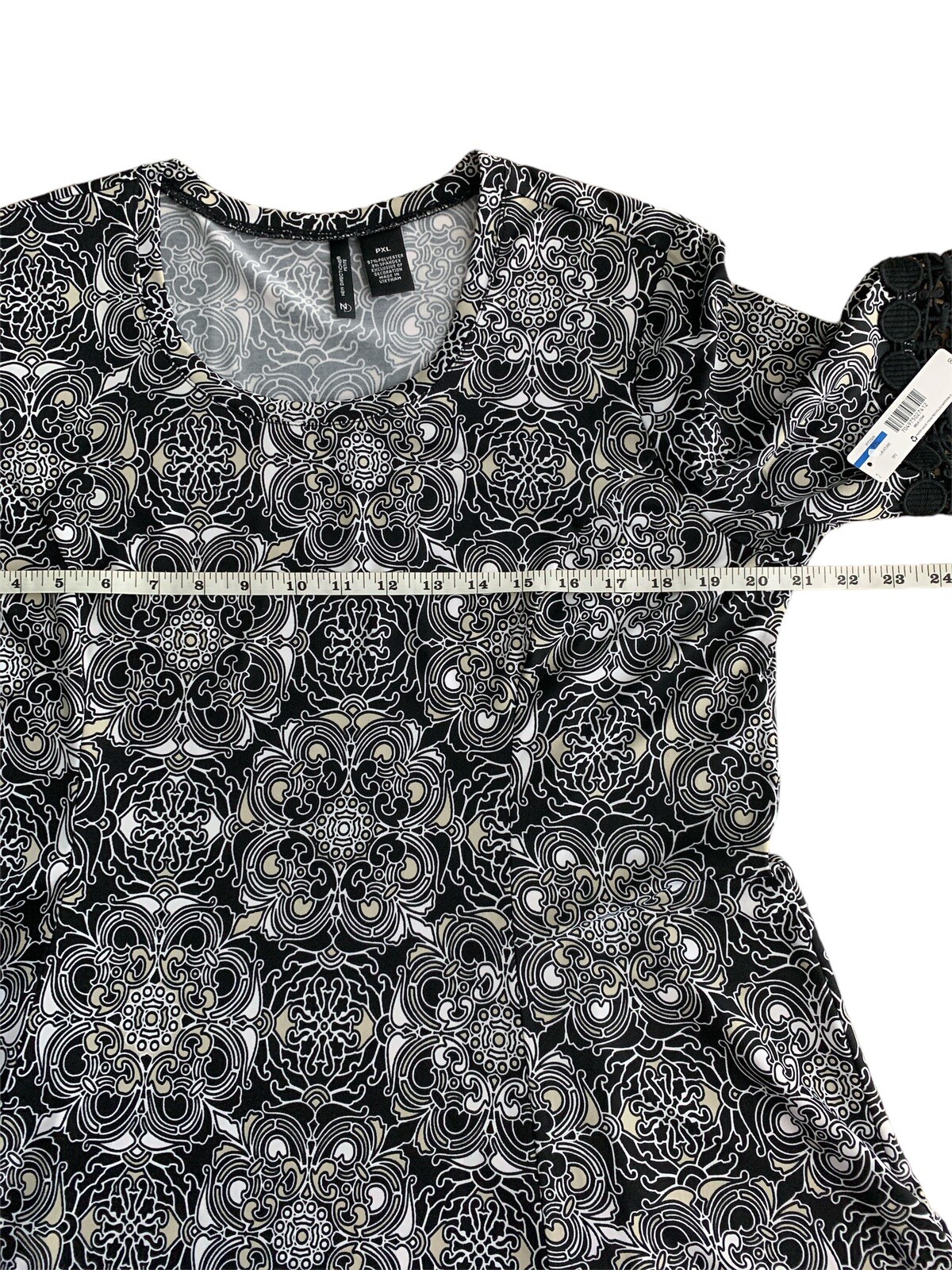 New Directions Womens Scoop Neck Swing Dress Embroidered Bell Sleeve Size PXL