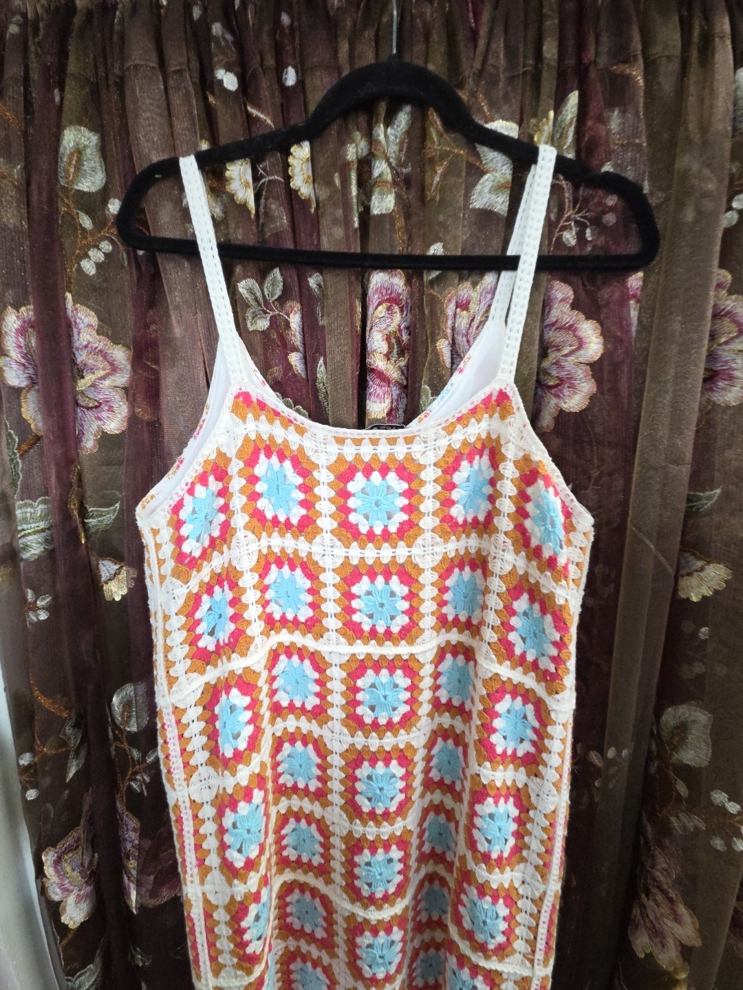 Willow & Wind Womens Size Large Crochet Knit Sundress Colorful Boho Retro Hippie