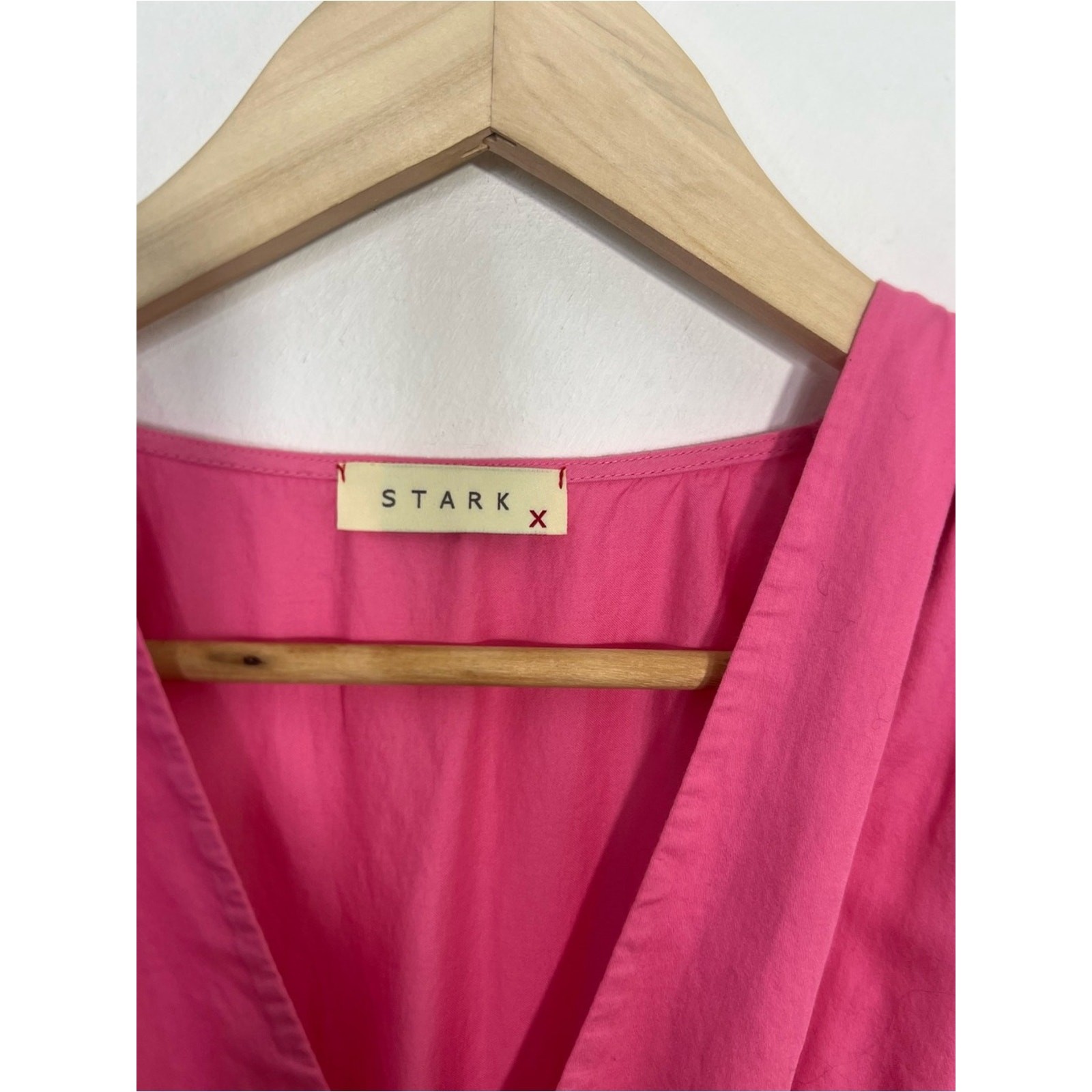 Stark X Pink Ginny Midi Elastic Waist Cotton V Neck Pockets Dress Size Small