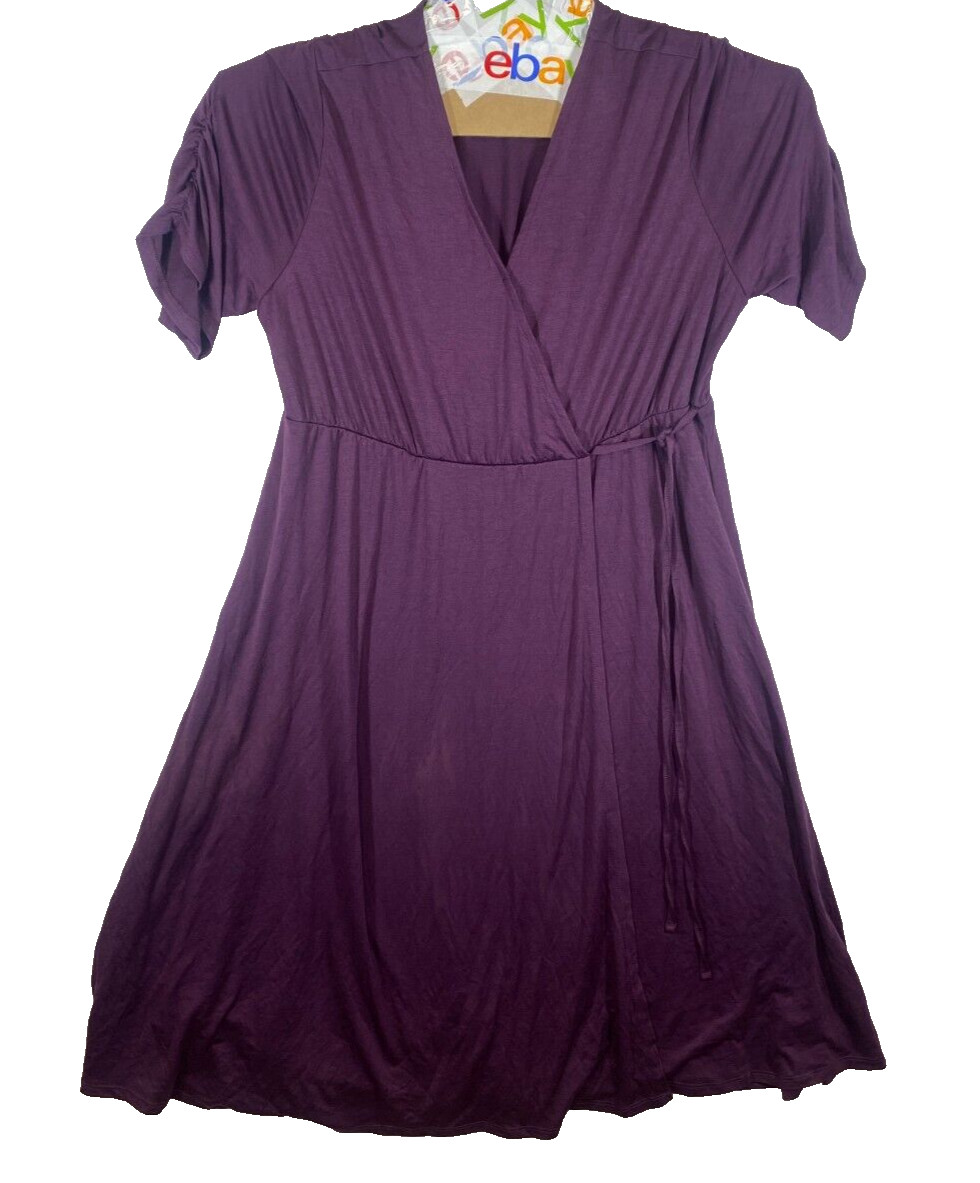 New Terra & Sky Wrap Dress Womens Size 0X Purple Short Sleeve V-Neck Stretch