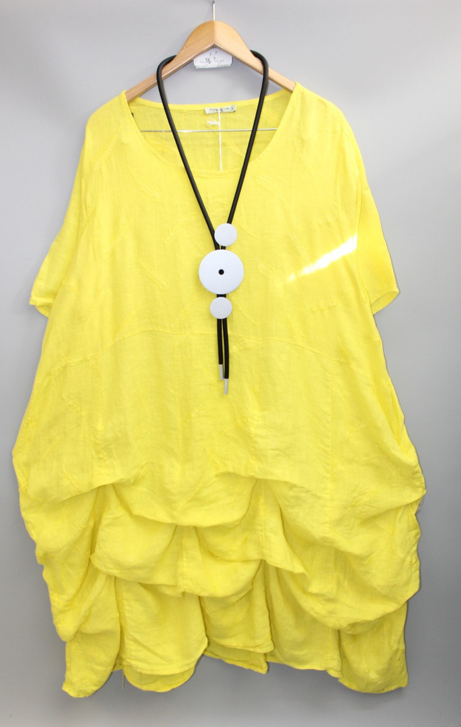 Moonshine linen dress balloon dress size 46 48 50 lagenlook size 3 yellow pockets
