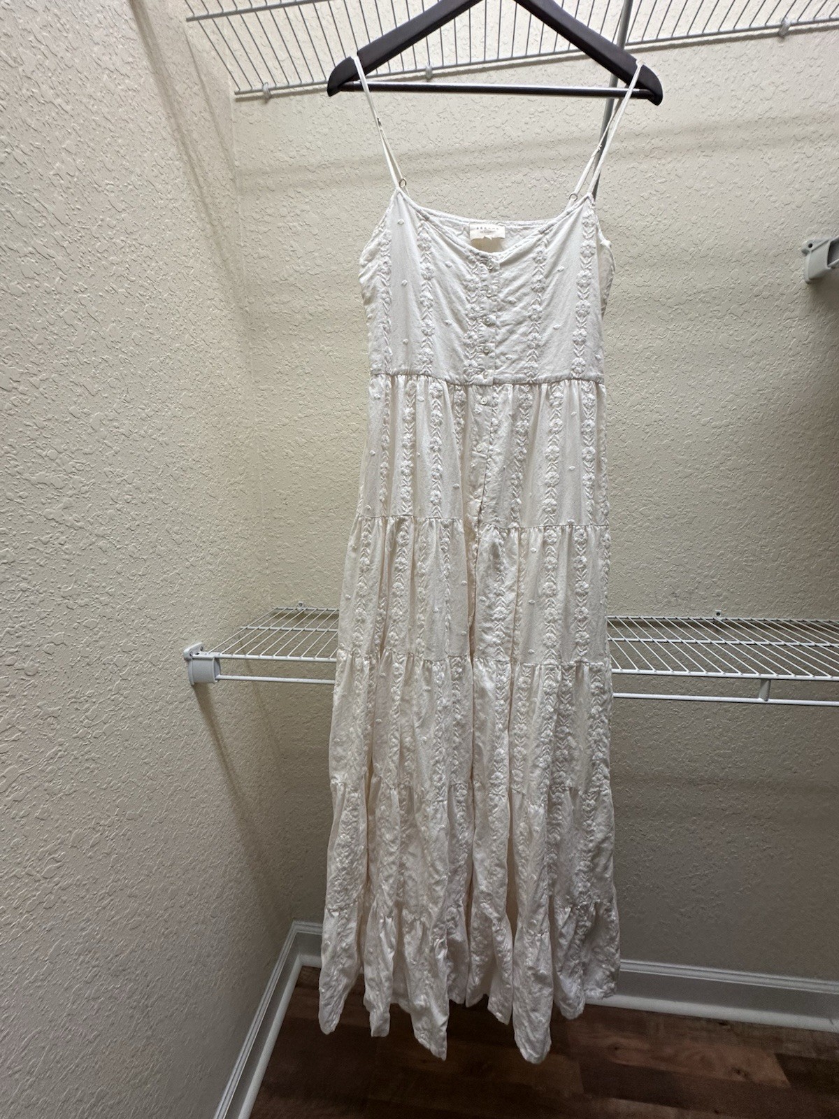 Sézane Women’s 36 White Solid Embroidered Button Front Strappy Midi Sundress