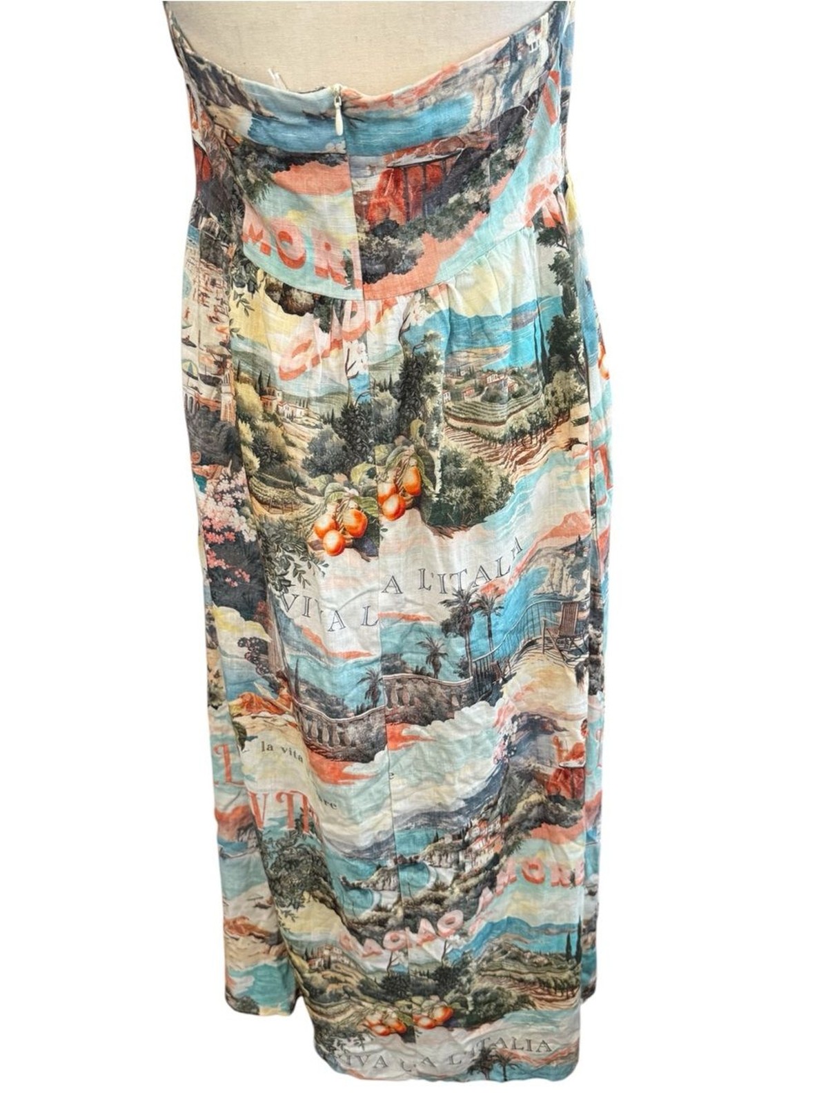 NWT White Closet Rayon Linen Blend Halter Maxi Blue Beige Summer Dress Women L