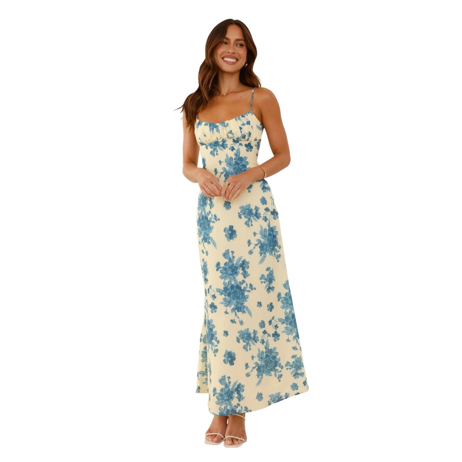 Billy J Margie Midi Dress Yellow Blue Floral Size 14 Romantic Wedding Guest