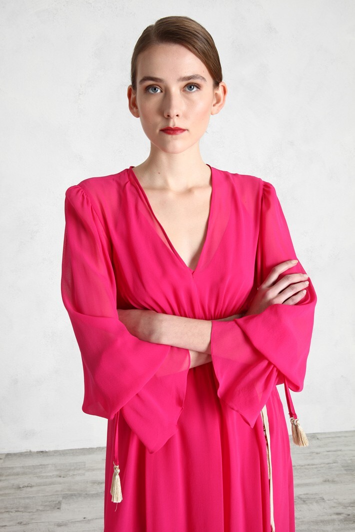 RR €890🌟 MAX MARA Pink SILK georgette Dress Usa2_ It36_ De32_ Uk4_ Fr34