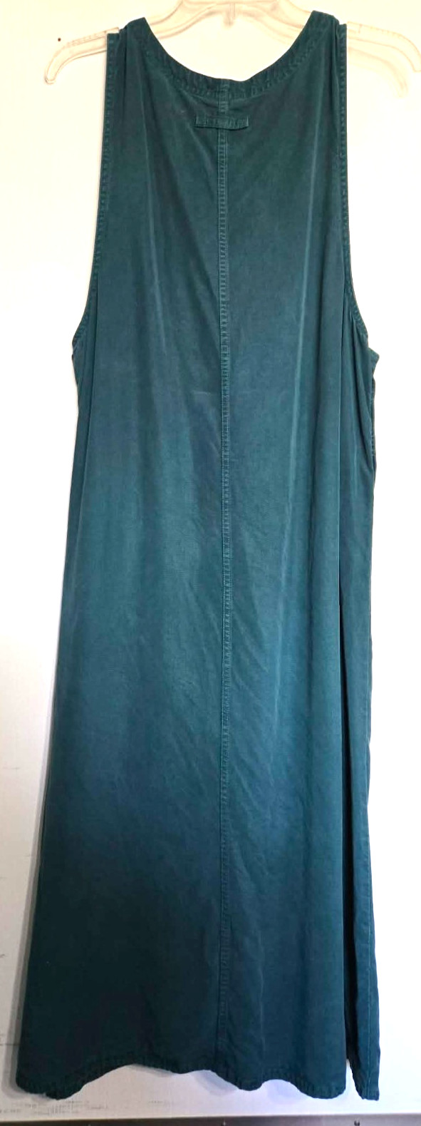 Amy K Su AKS Tencel Pinafore Jumper Maxi Buttoned Pockets Green Dress L Pet A900
