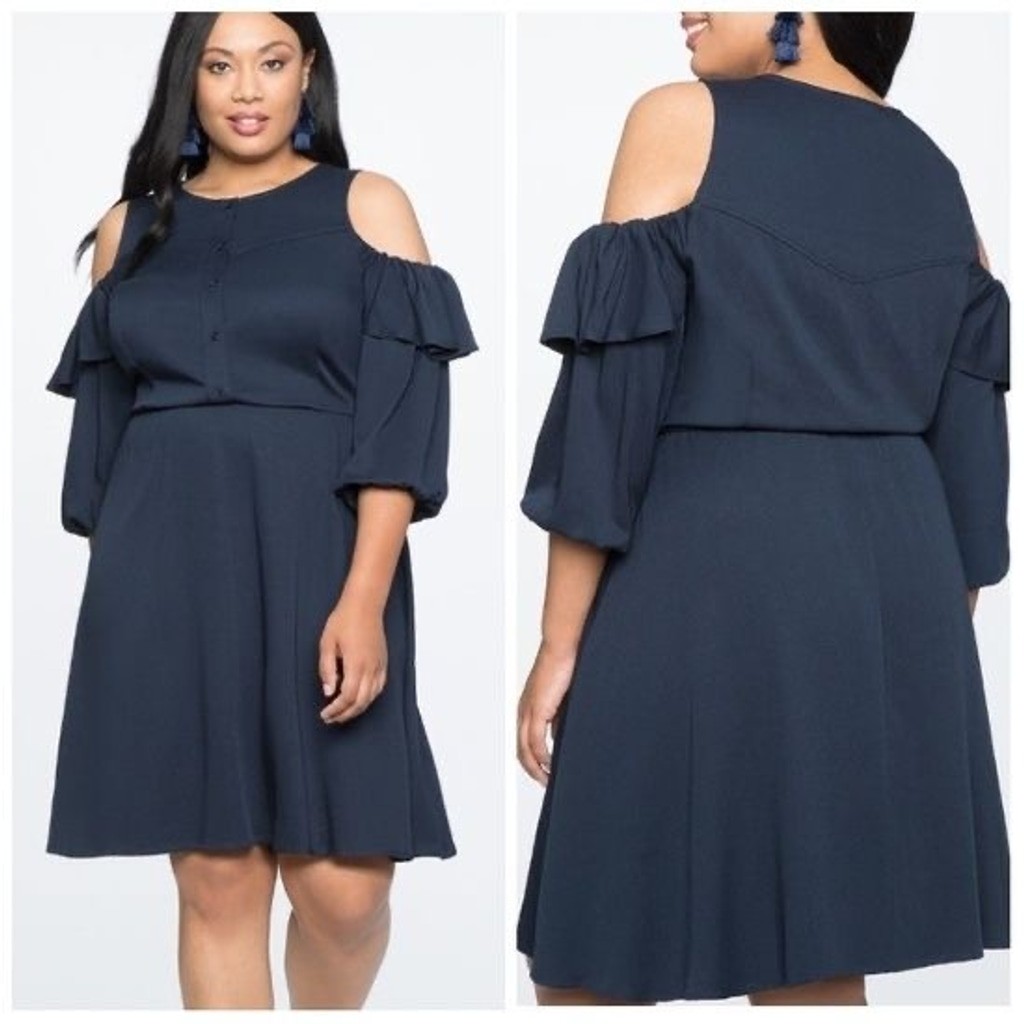Eloquii Navy Blue Cold Shoulder Ruffle Detail Size 26