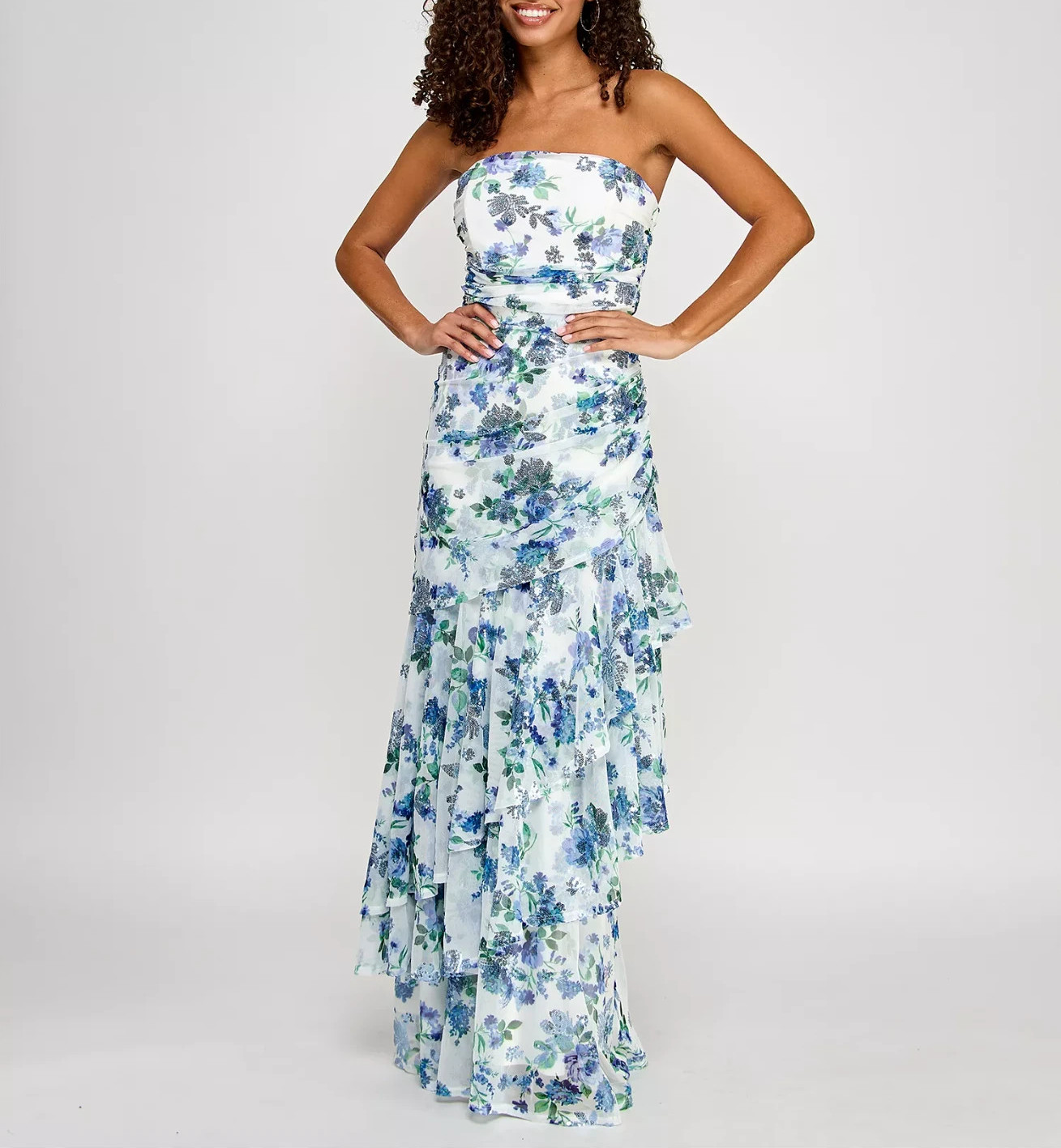 Emerald Sundae Juniors’ Sequin Embellished Ruffled Strapless Gown MSRP $199
