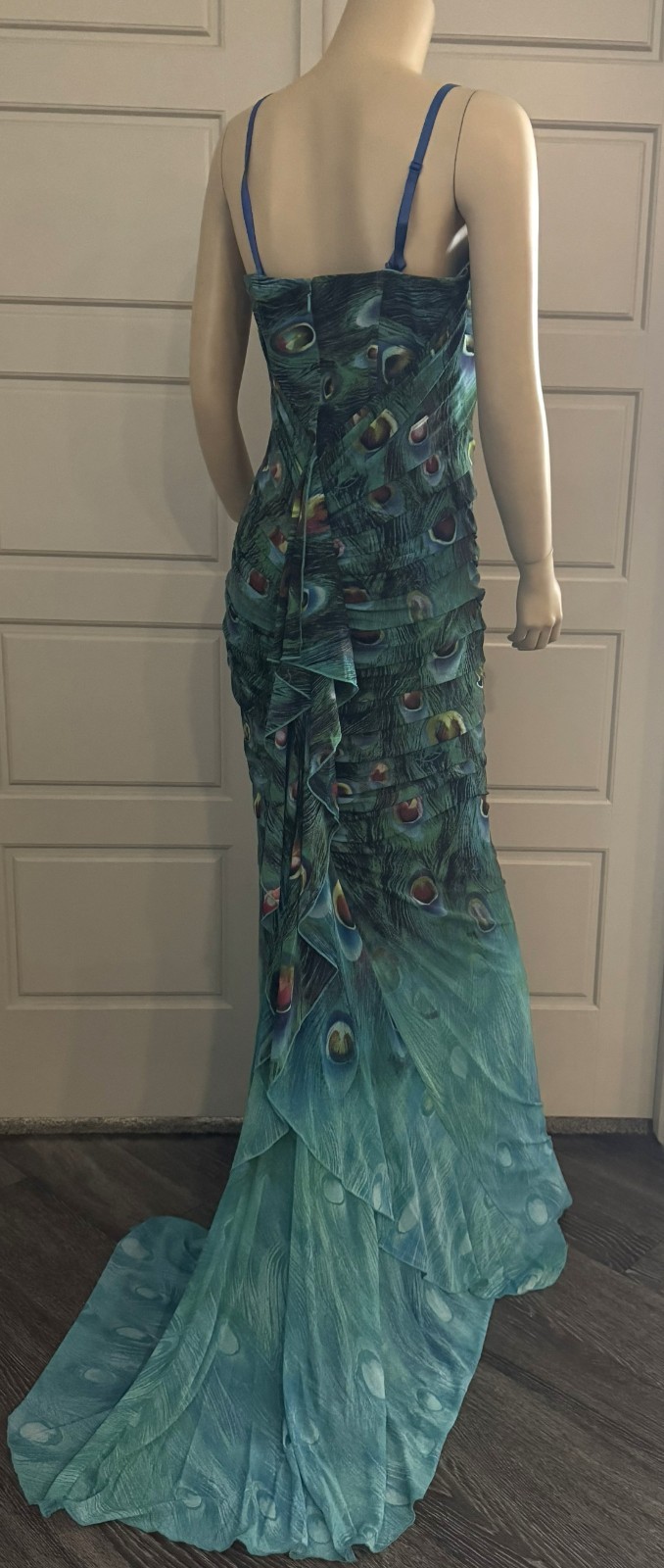Alberto Makali Strapless Peacock Beaded Gown.-Size 12. (LK#274 A)