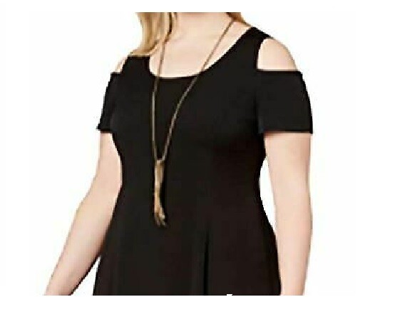 NY Collection Womens Petite Plus 3XP Black High Low Cold Shoulder Maxi Dress NWT