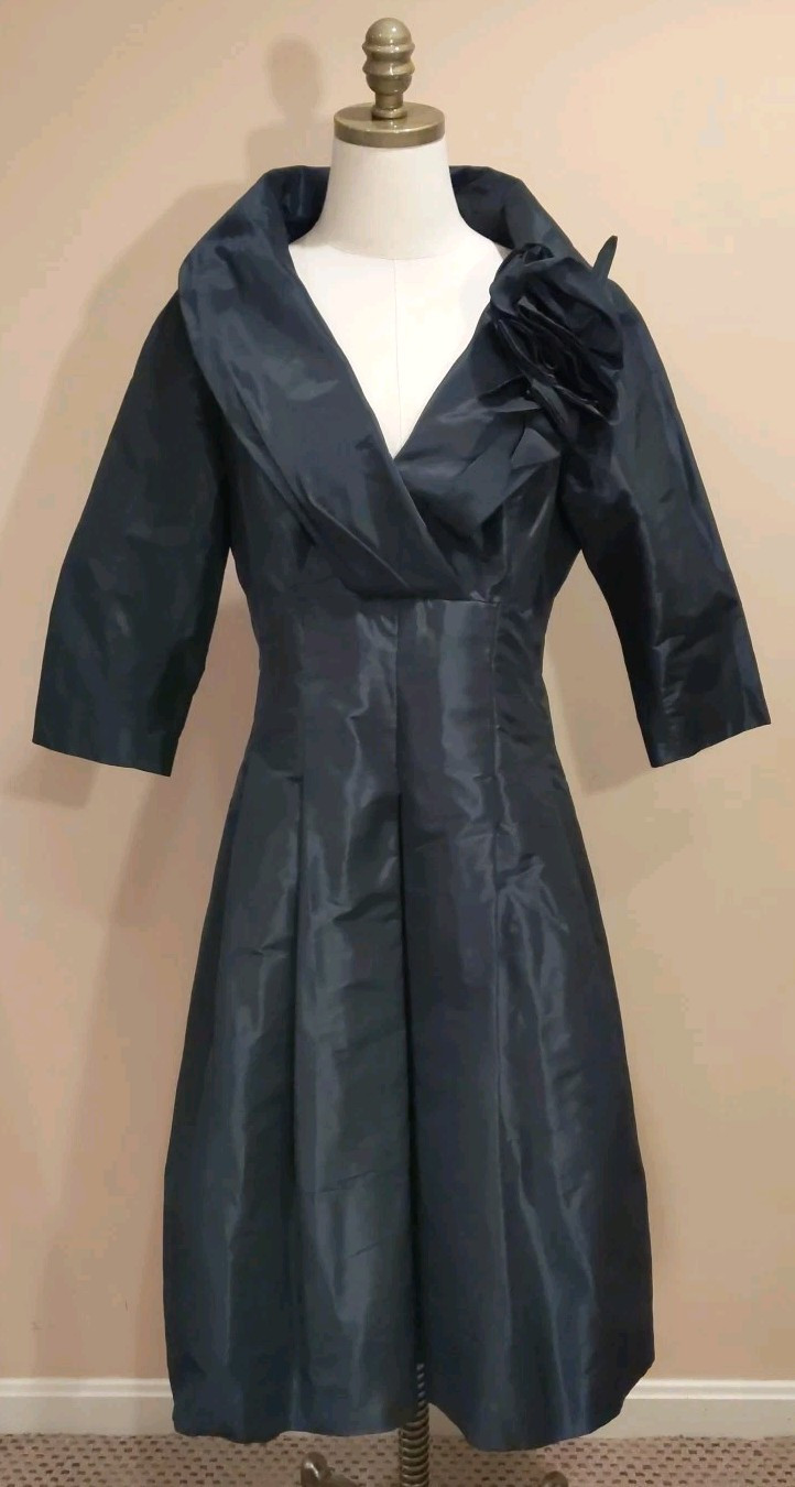Rickie Freeman Teri Jon Shawl Collar Tafetta 3/4 Sleeve Dress Gown size 12
