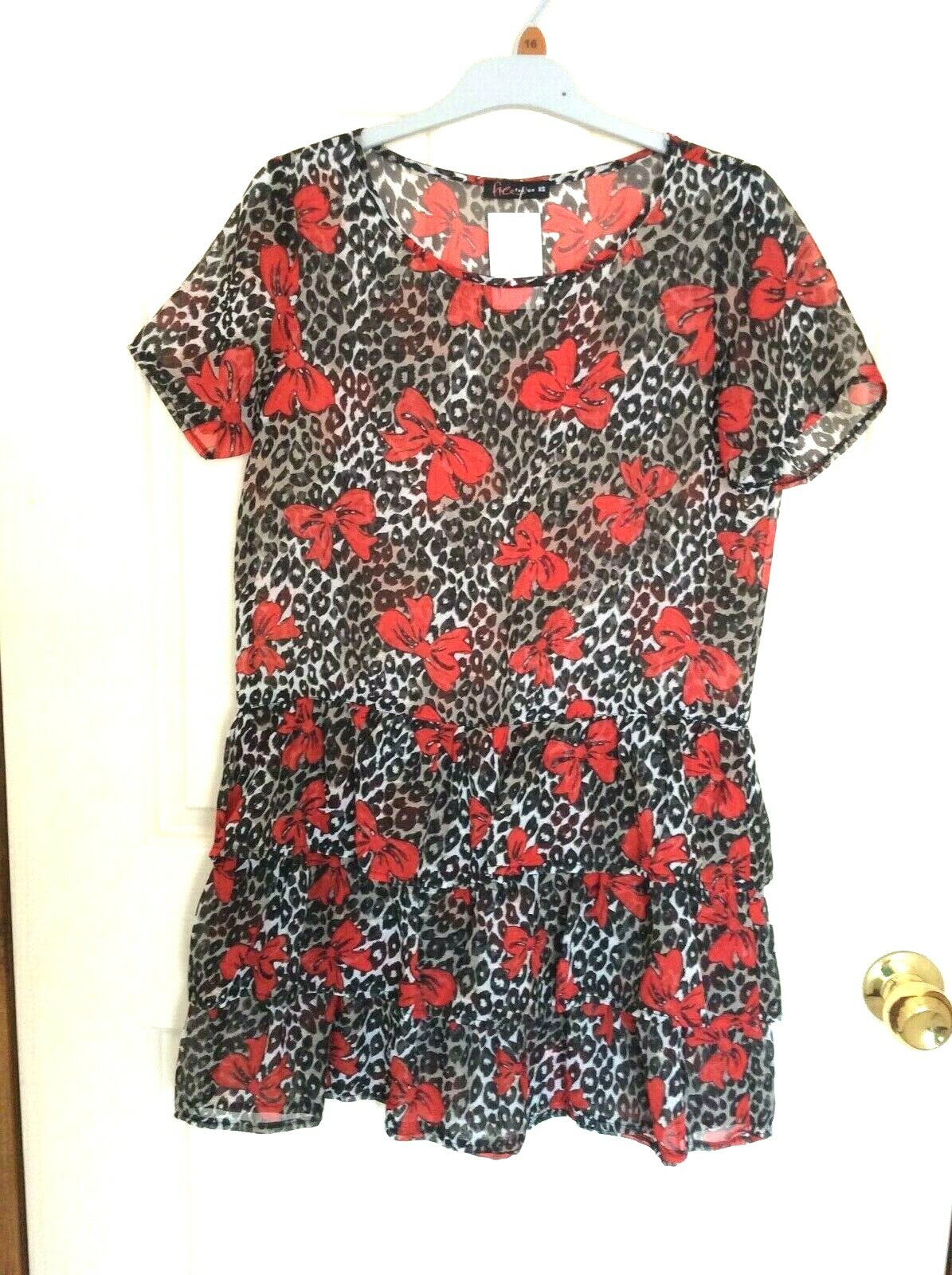 Women’s Designer Short Sleeve Multicolored Gathered Short Dress Top Size XS