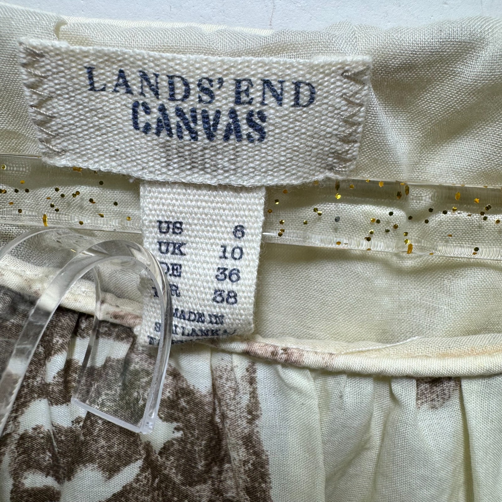 Lands End Canvas Coastal 100% Cotton Toile Floral Shabby Fit Flare Dress 6 Ivory