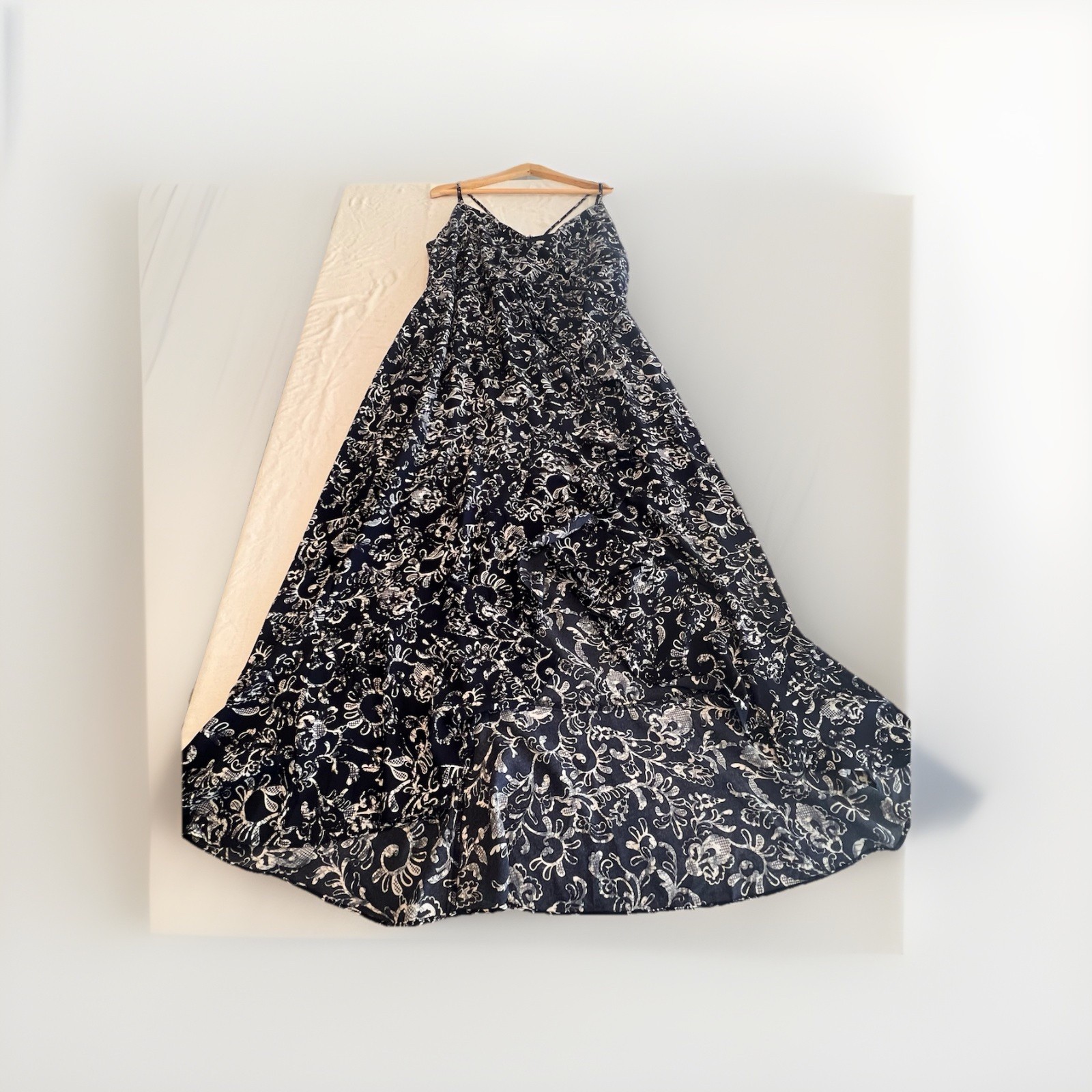 Plus Size 20W Navy Floral Maxi Dress Sleeveless Empire Waist Boho Summer Lined
