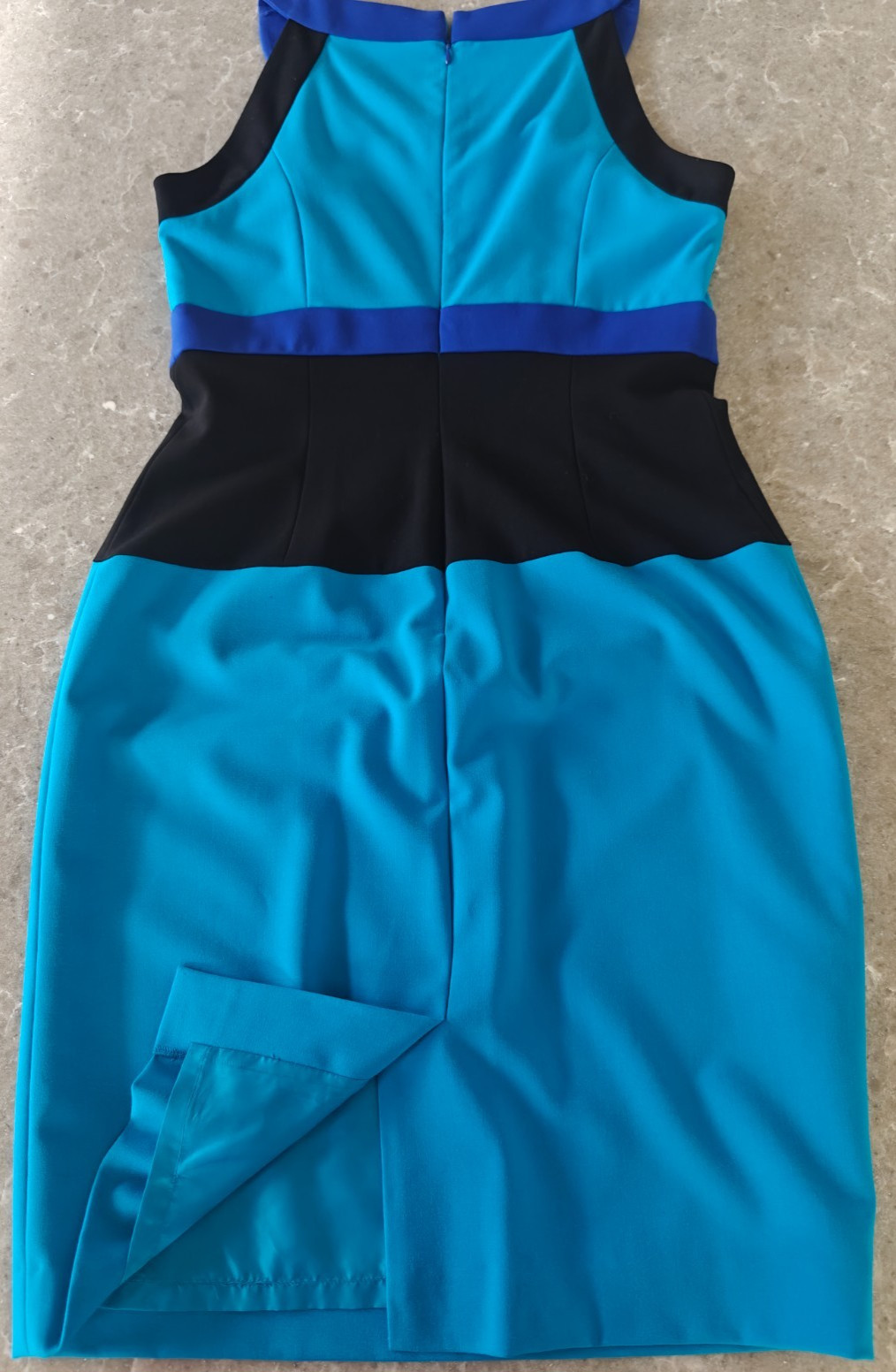 Calvin Klein Dress Size 6 Teal Blue Black Purple Striped Color Block Lined