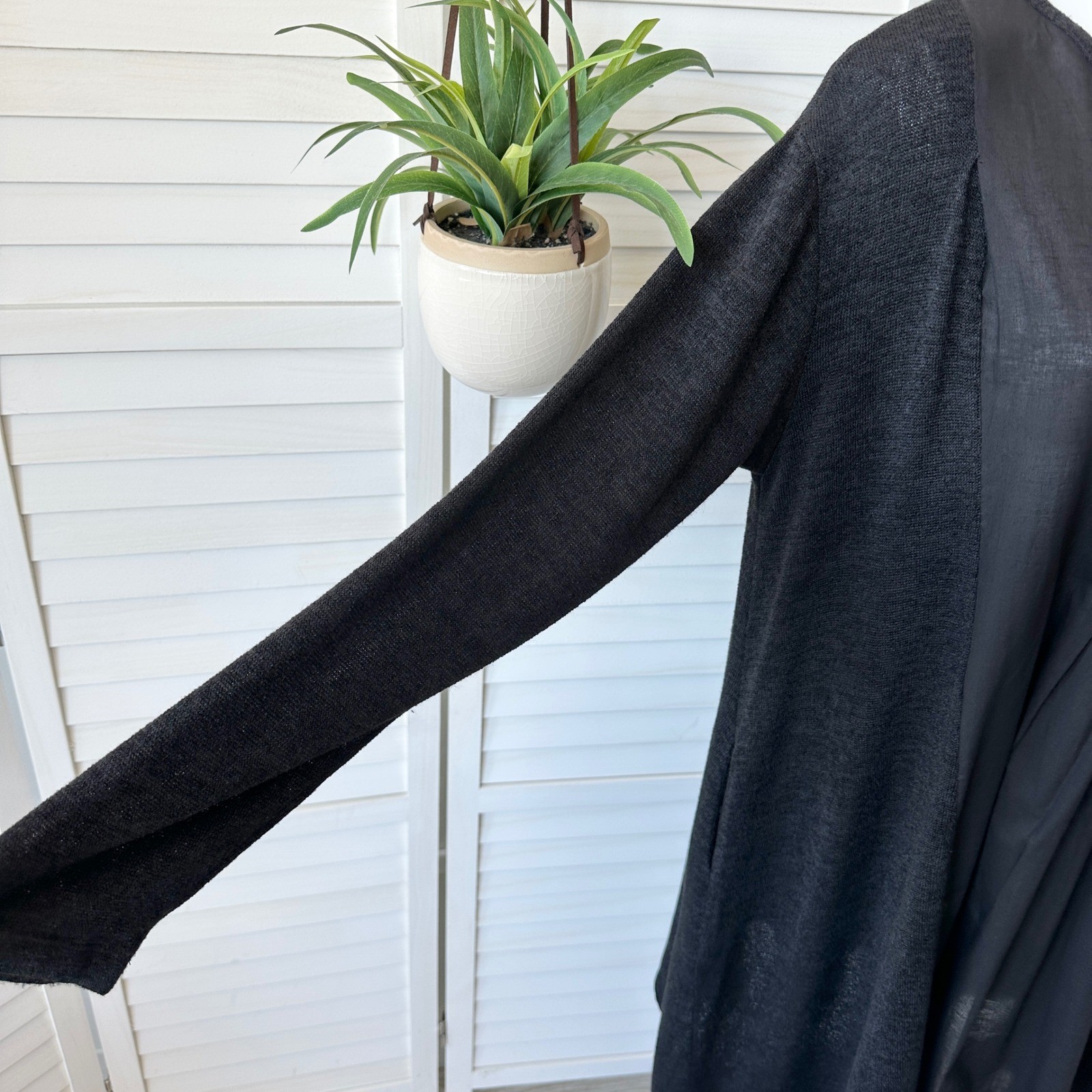 Gershon Bram Black Tunic Dress Long Sleeve Pleated Detail Lagenlook Size Large
