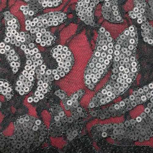 CACH’E Formal Dress Size 12 Black Sequins over Red Lining NWT