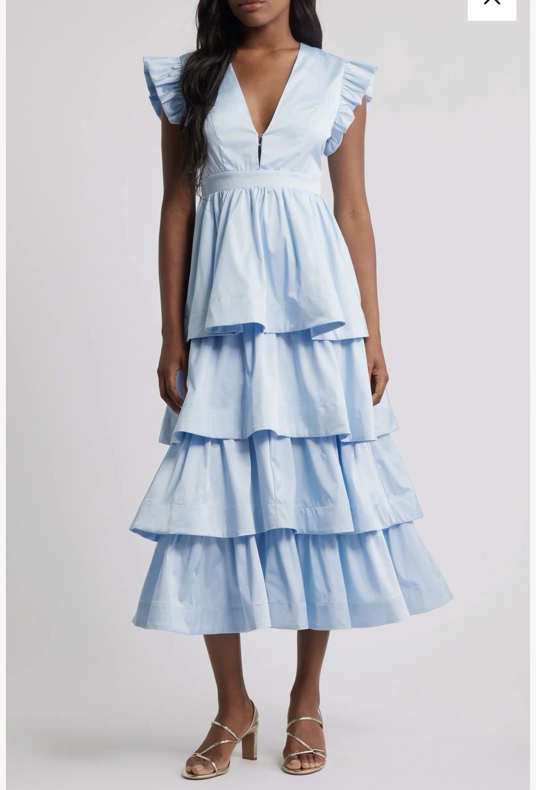 Sister Jane Feria Plunging Tiered Ruffle Midi Dress Pastel Blue Size Medium New