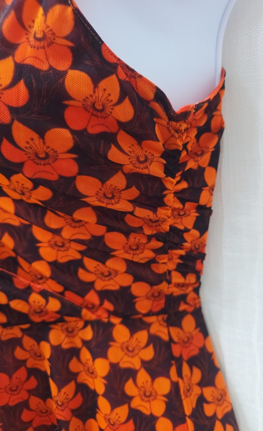 CAbi Reversible Midi Flip Dress Floral & Dots Wide Strap Cinched Accents👗#6370