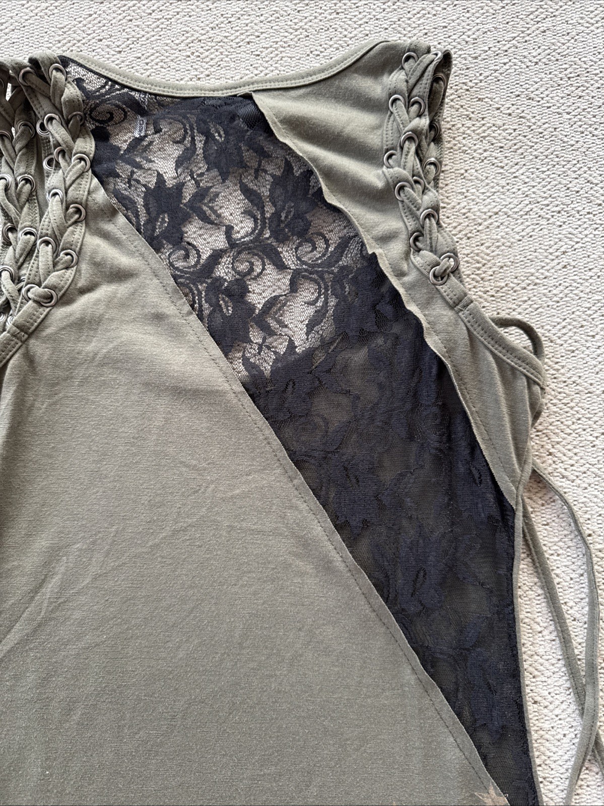 Affliction Black Label Women’s Lace Inset Dress/Long Tank Top Army Green