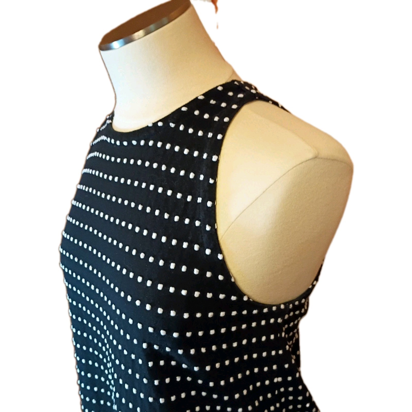 Sm LOFT Polka Dot Stripe Sheath Dress with Ruffle Hem Halter Neckline