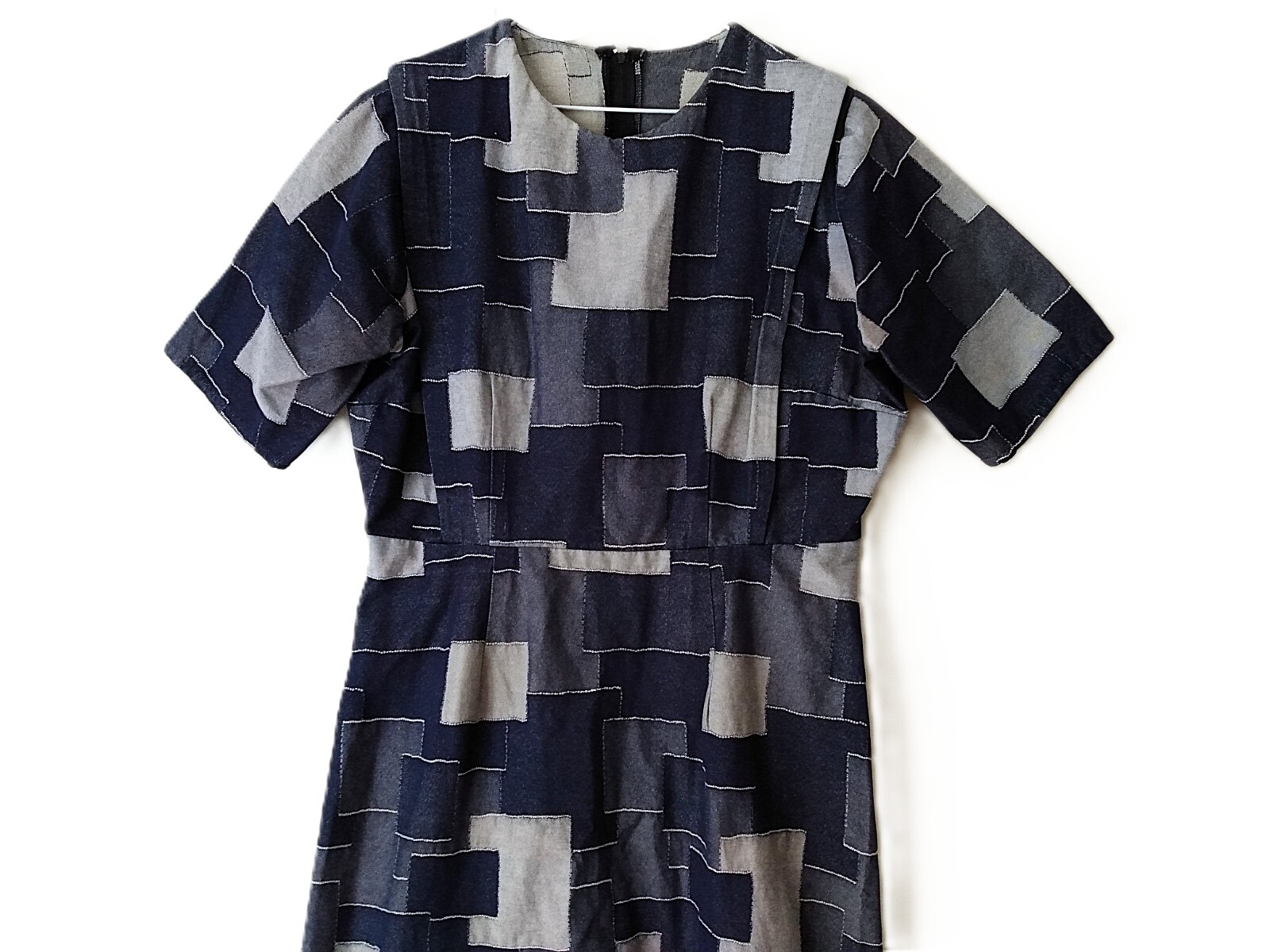 Handmade Denim Jean Patchwork Dress Plus Size 44.5″B 34″W Amish Mennonite Cape