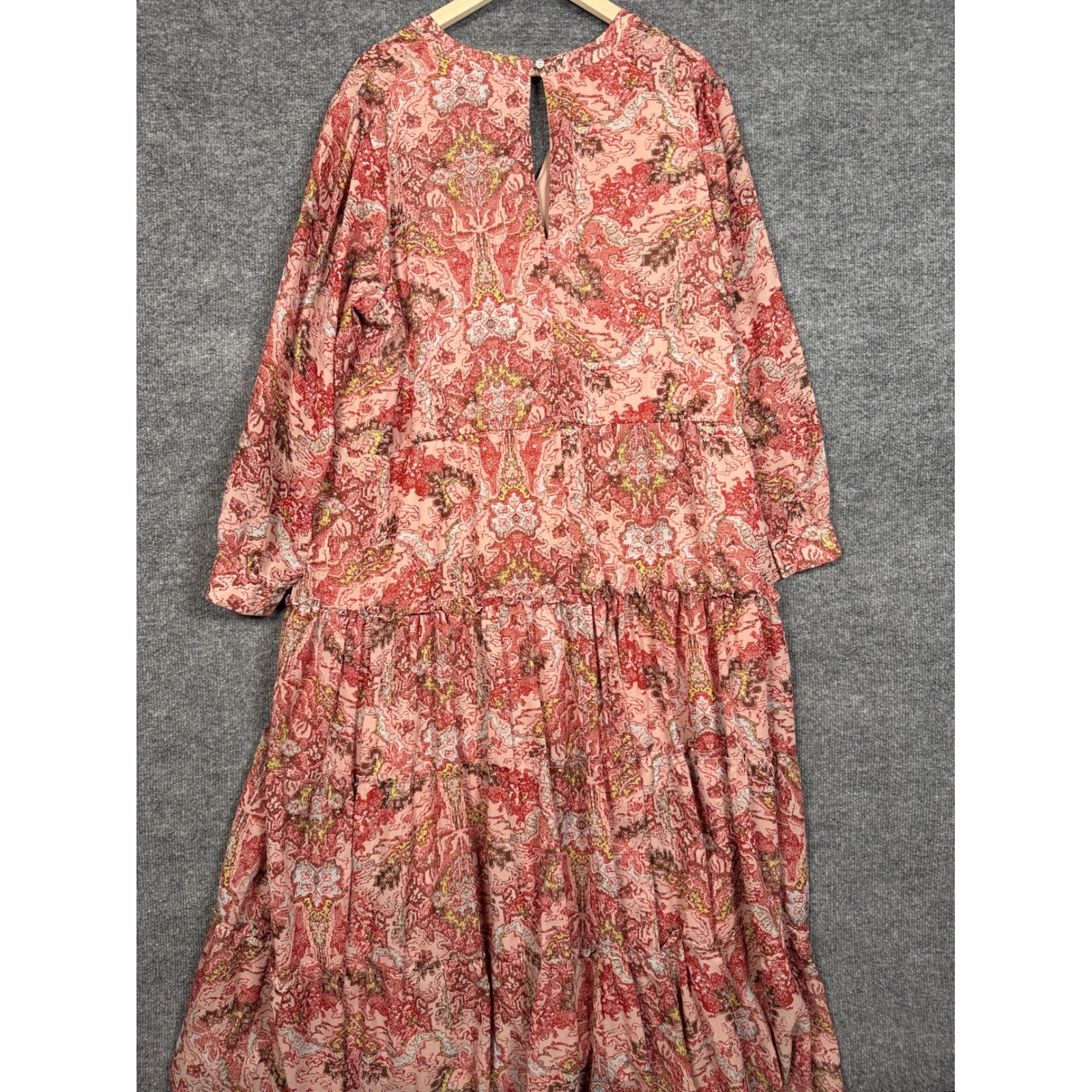 Wonderly Plus Size 3X Maxi Dress Pink Abstract Print Shift Tiered Boho Wedding